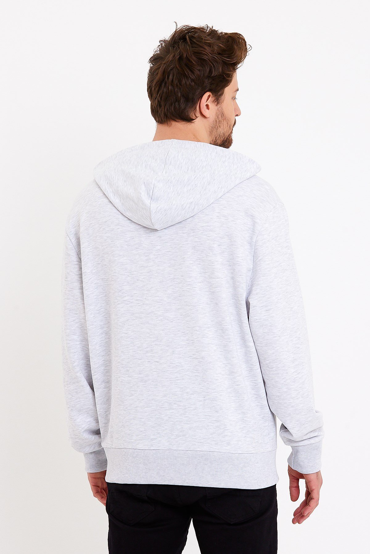 Baskılı Gri Kapüşonlu Oversize Sweatshirt