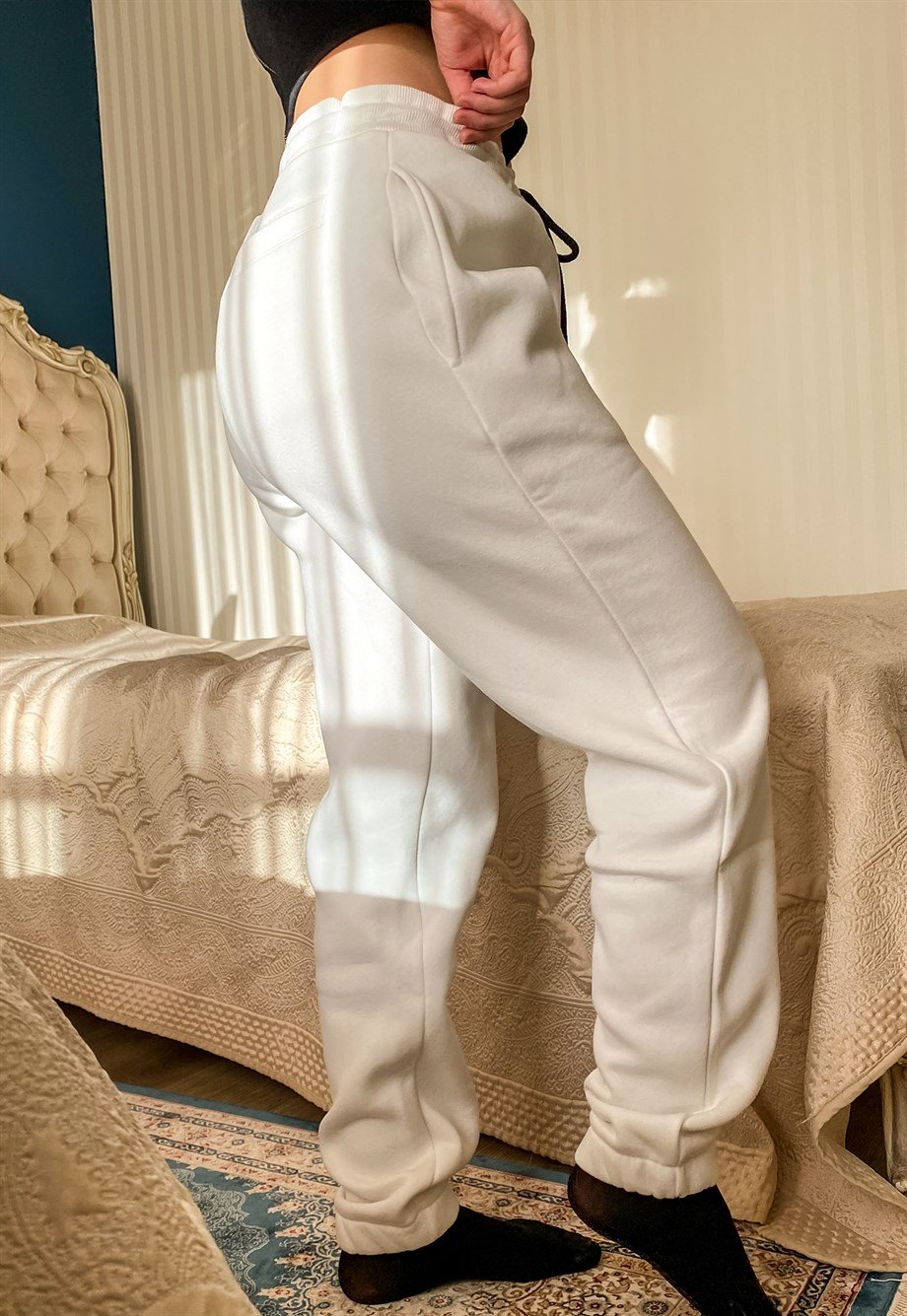 Printed Oversized Jogger in White