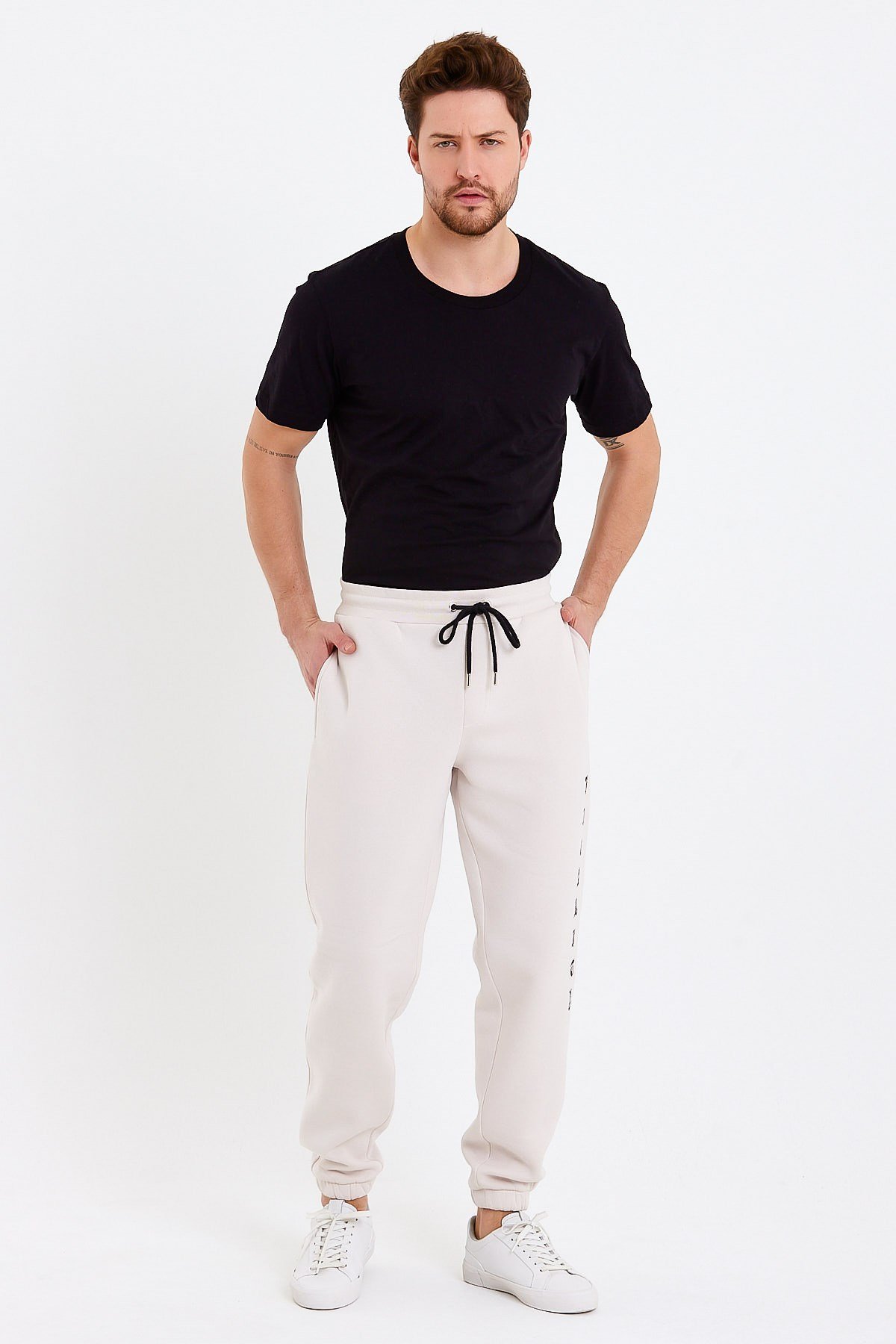 Baskılı Oversize Krem Erkek Eşofman