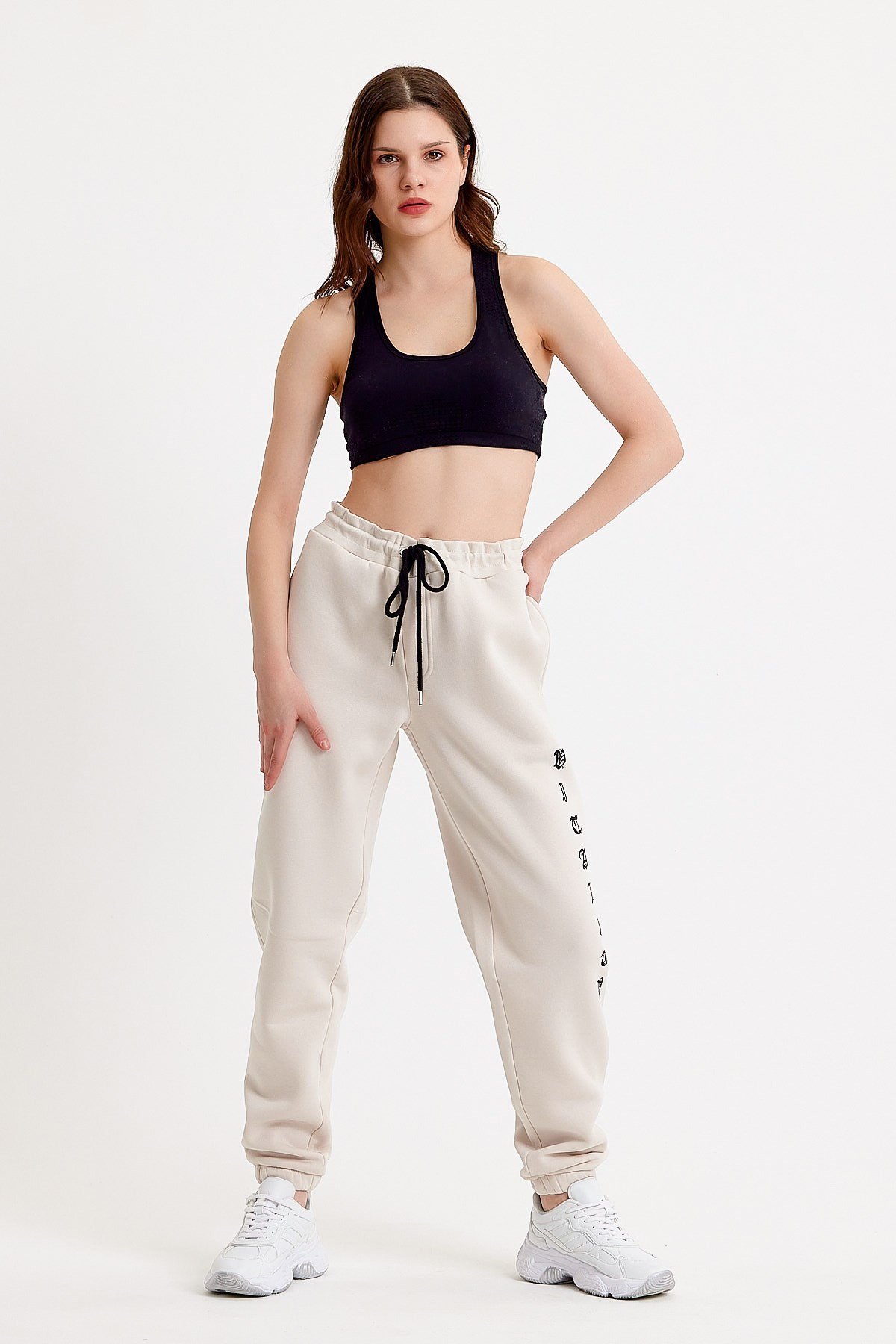 Baskılı Oversize Krem Kadın Eşofman