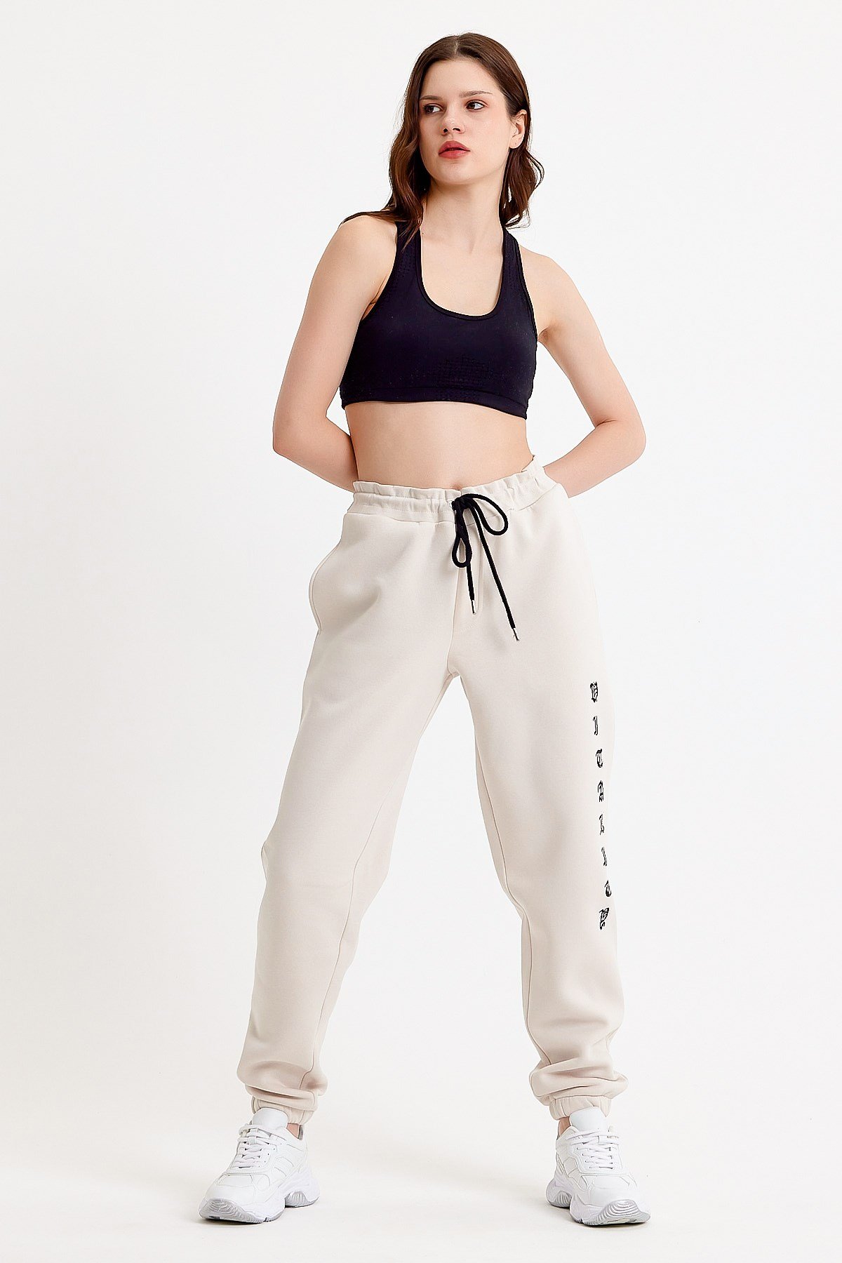 Baskılı Oversize Krem Kadın Eşofman