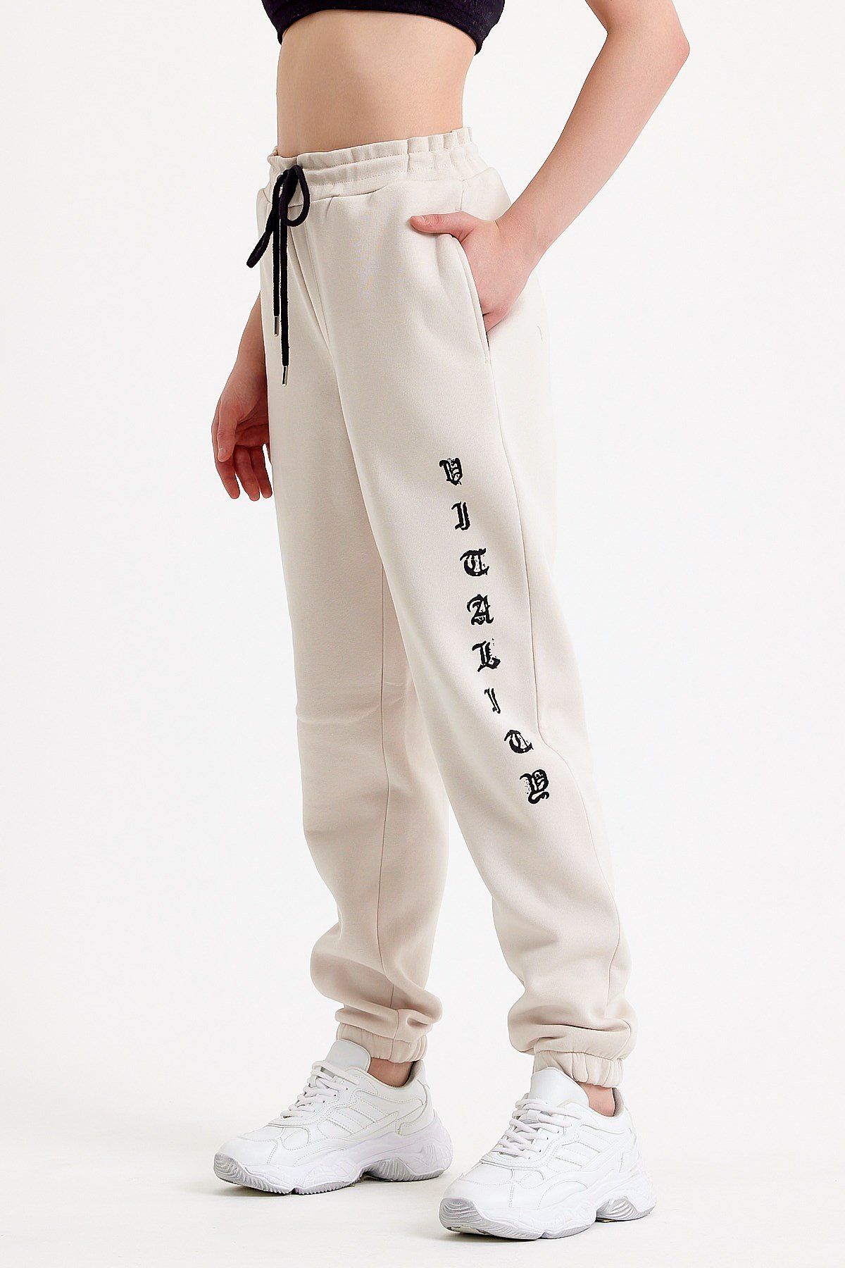 Baskılı Oversize Krem Kadın Eşofman