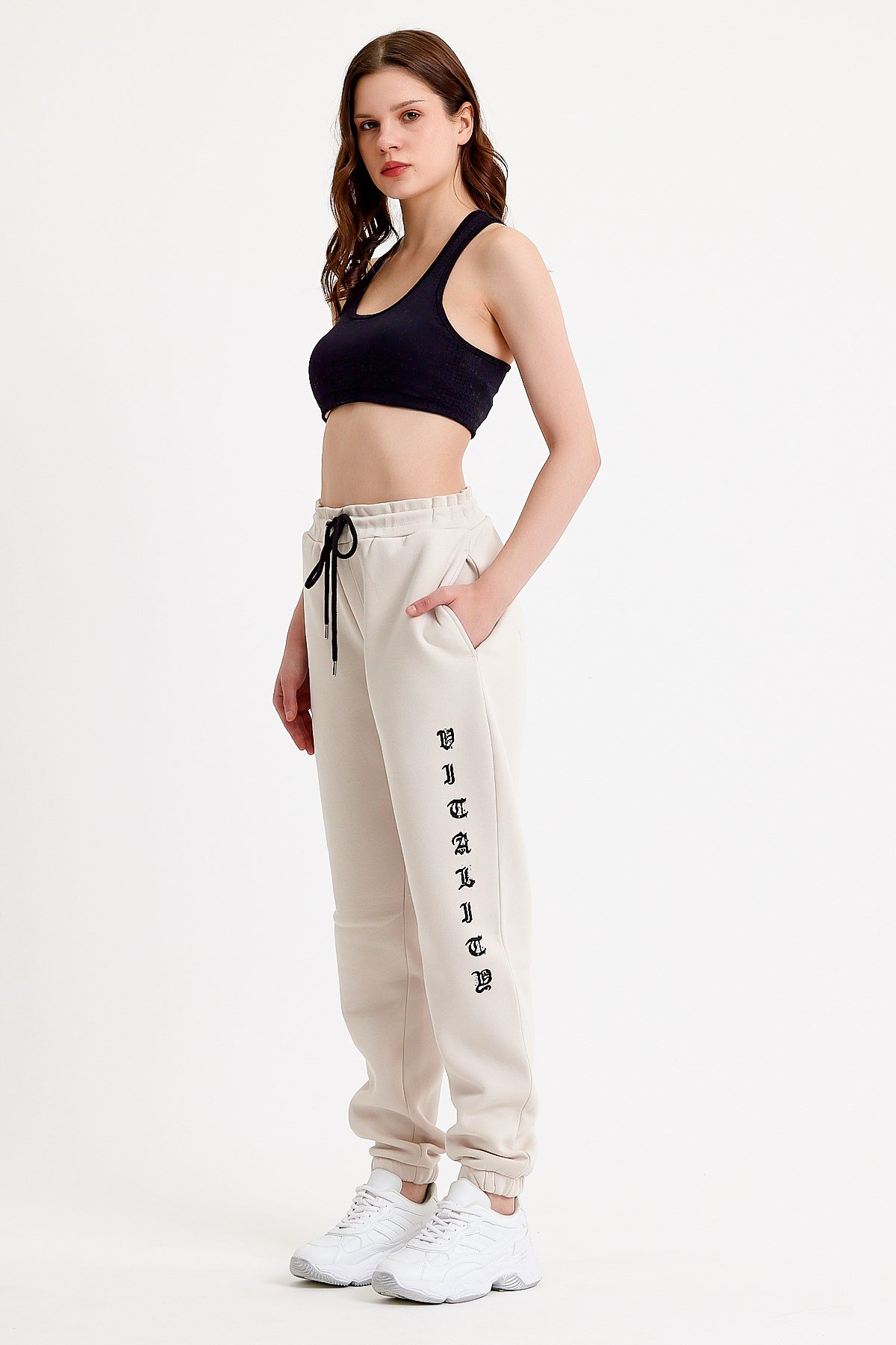 Baskılı Oversize Krem Kadın Eşofman