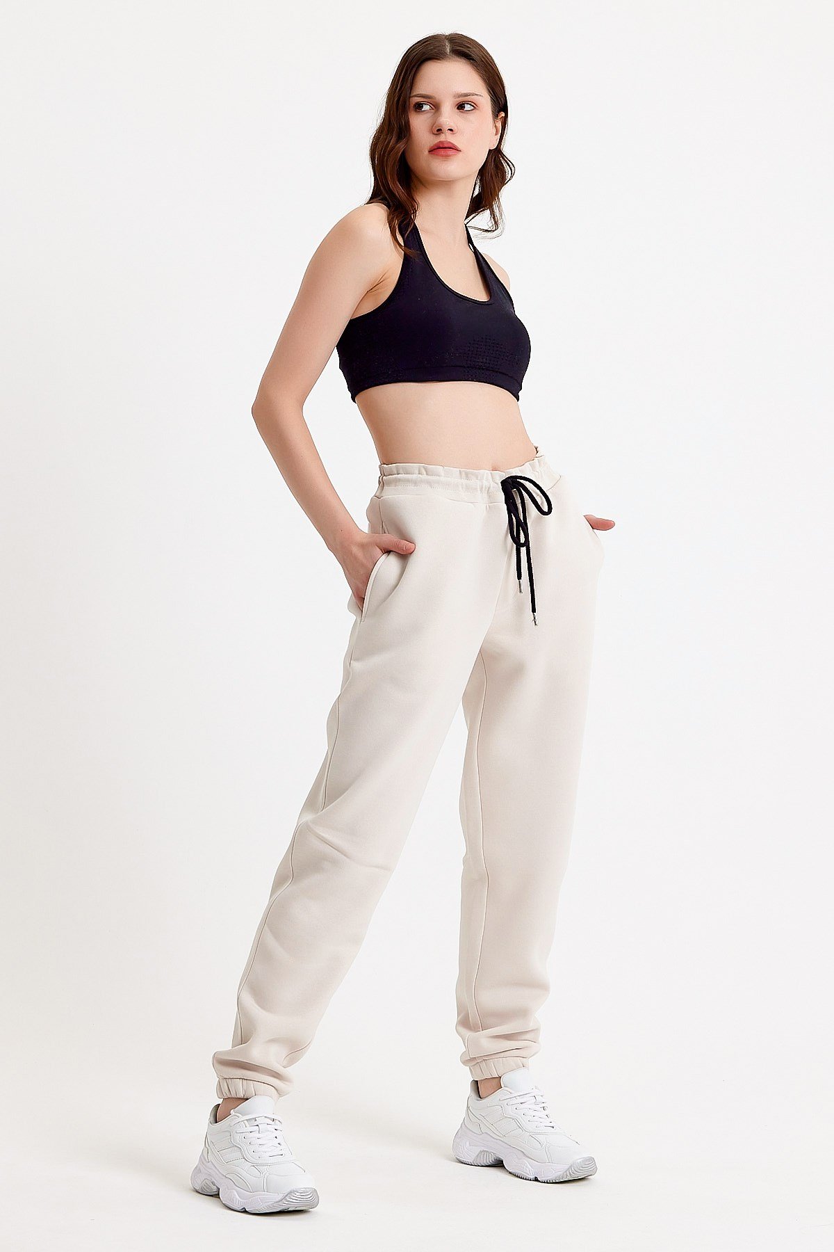 Baskılı Oversize Krem Kadın Eşofman