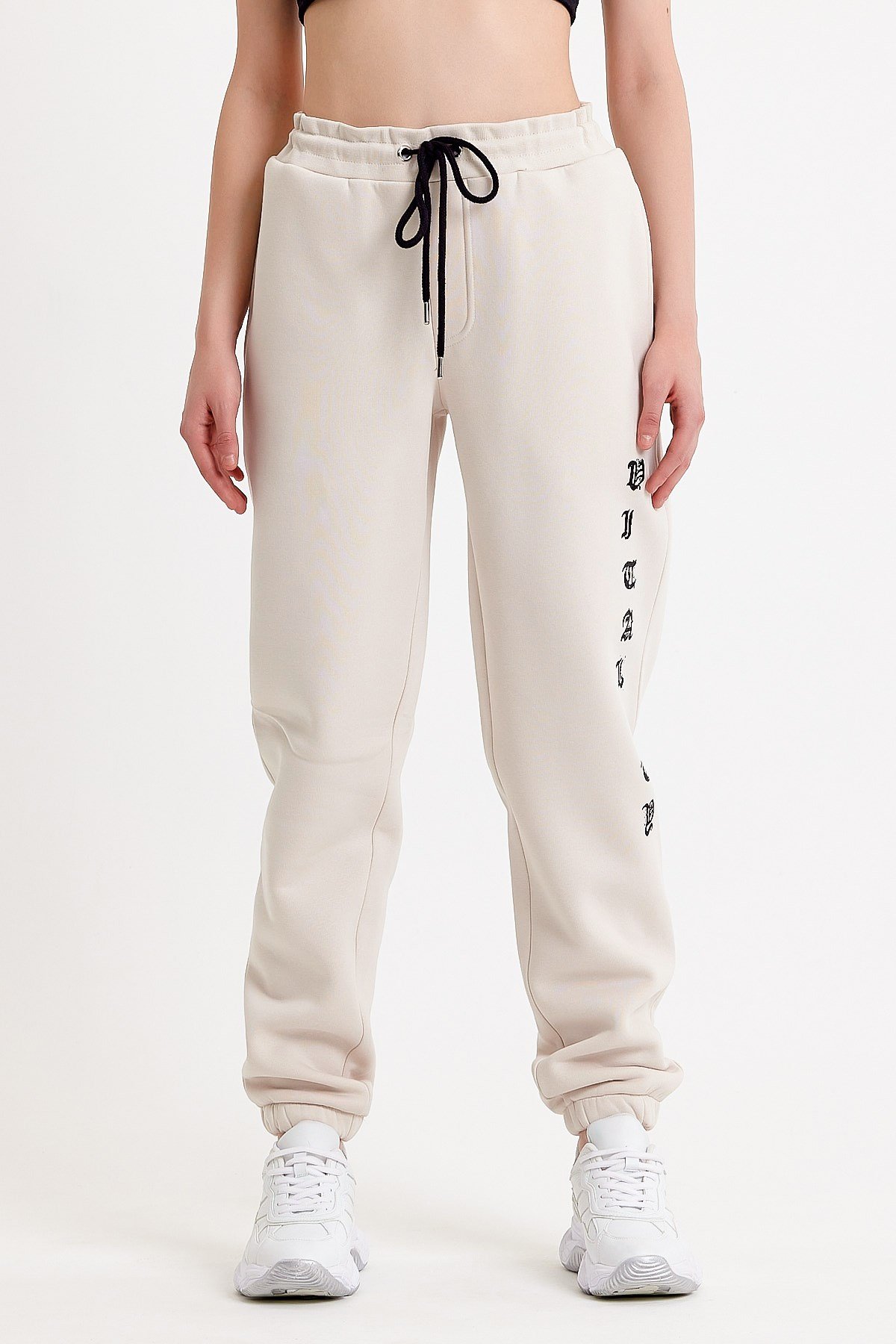 Baskılı Oversize Krem Kadın Eşofman