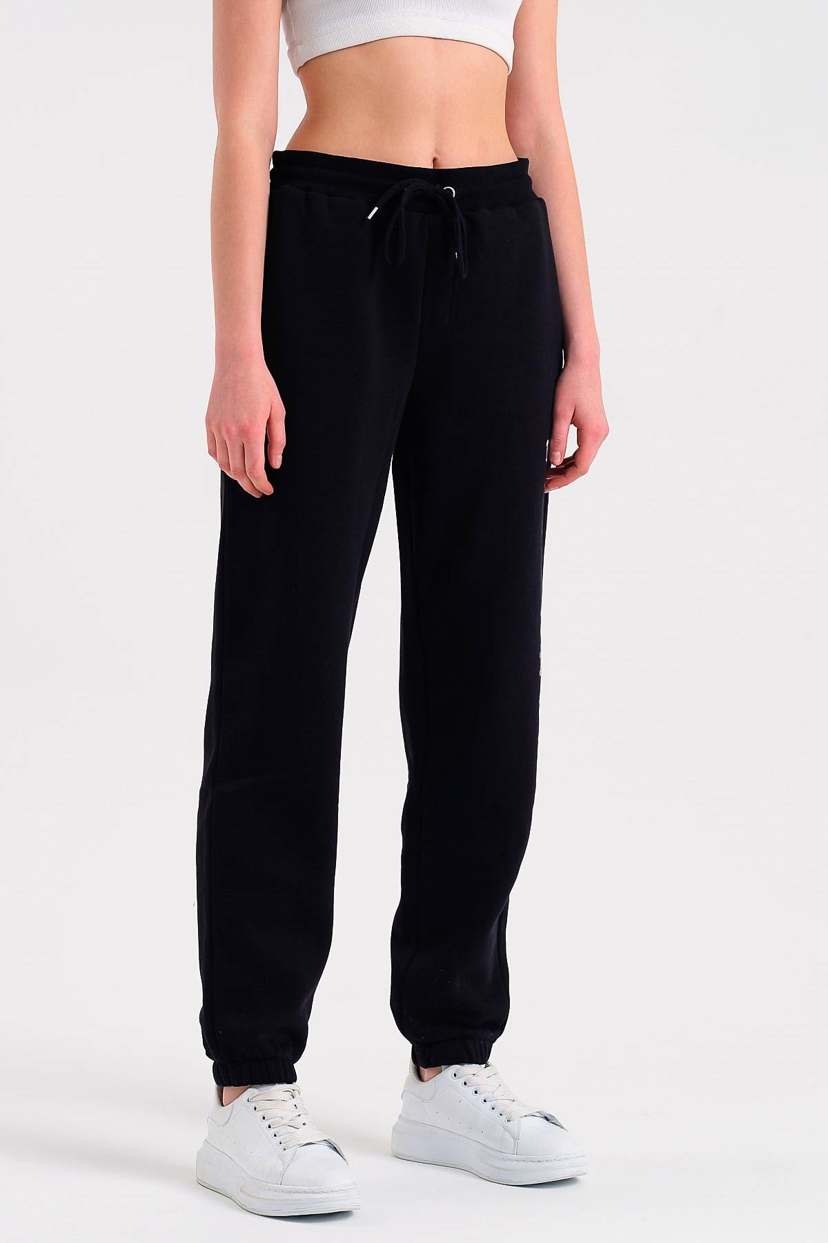 Baskılı Oversize Siyah Kadın Eşofman Altı