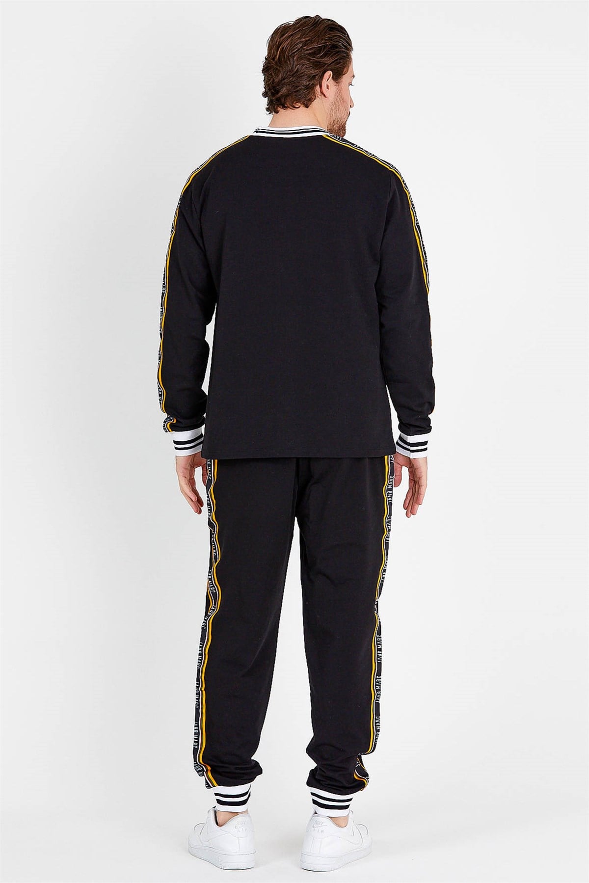 Printed Sweatshirt in Black with Colorful Shoulder Tape