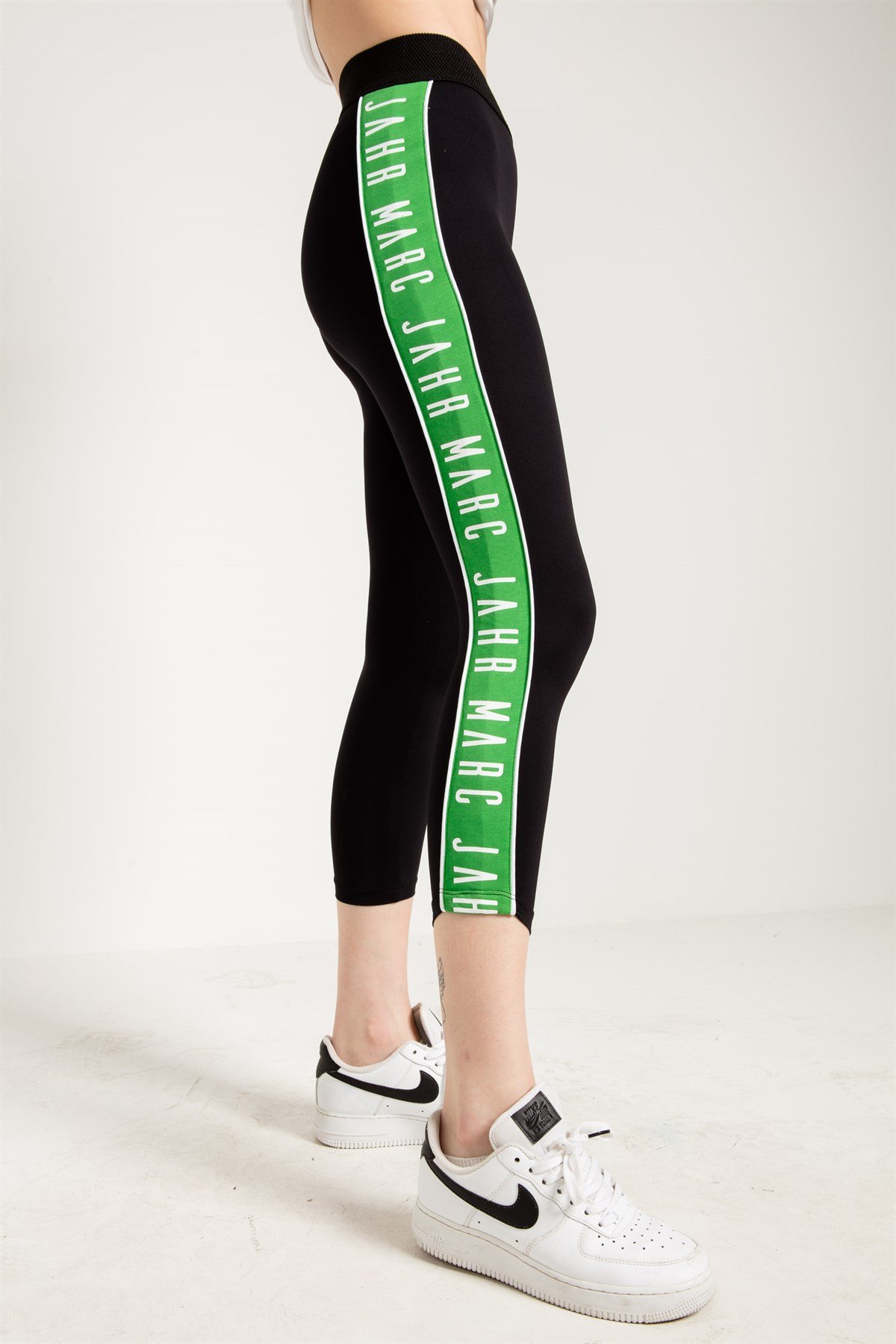 High Waisted Brand Print Leggings in Black