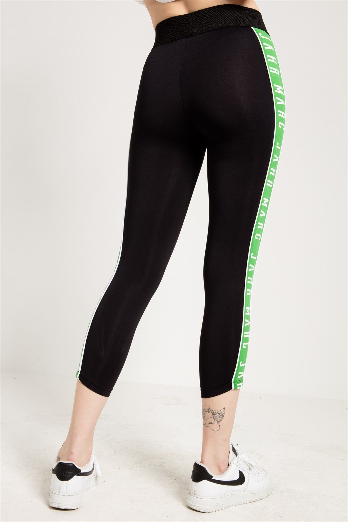 High Waisted Brand Print Leggings in Black
