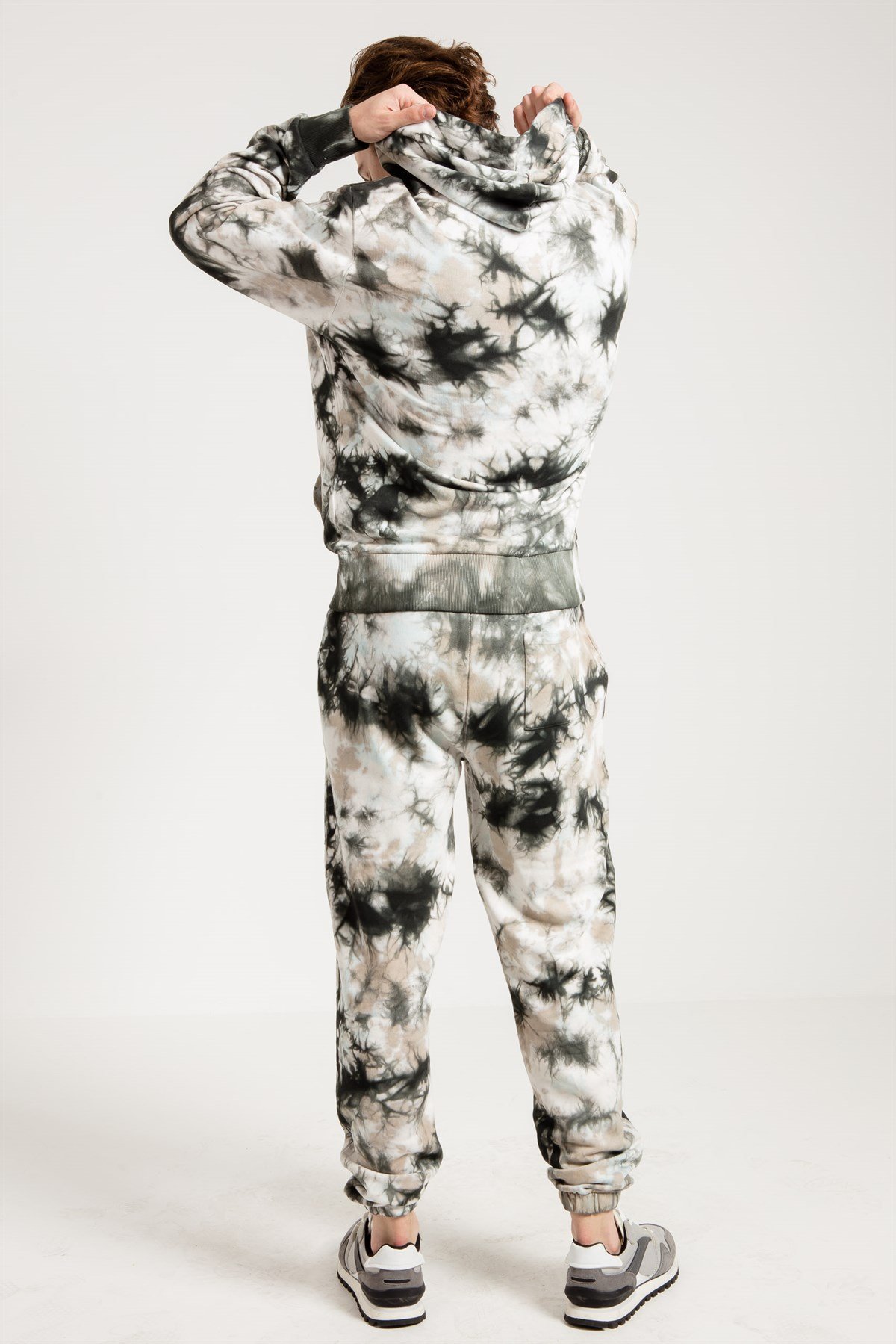 Batik Yıkamalı Gri Oversize Erkek Kapüşonlu Sweatshirt