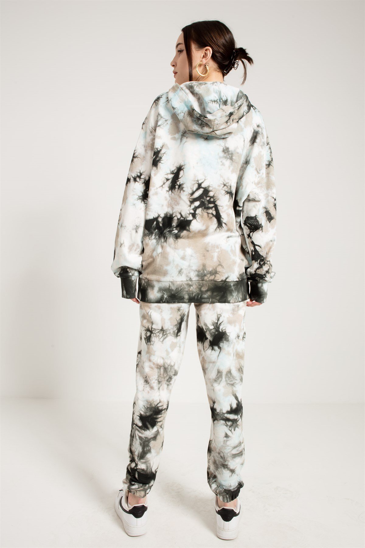 Batik Yıkamalı Gri Oversize Kapüşonlu Sweatshirt