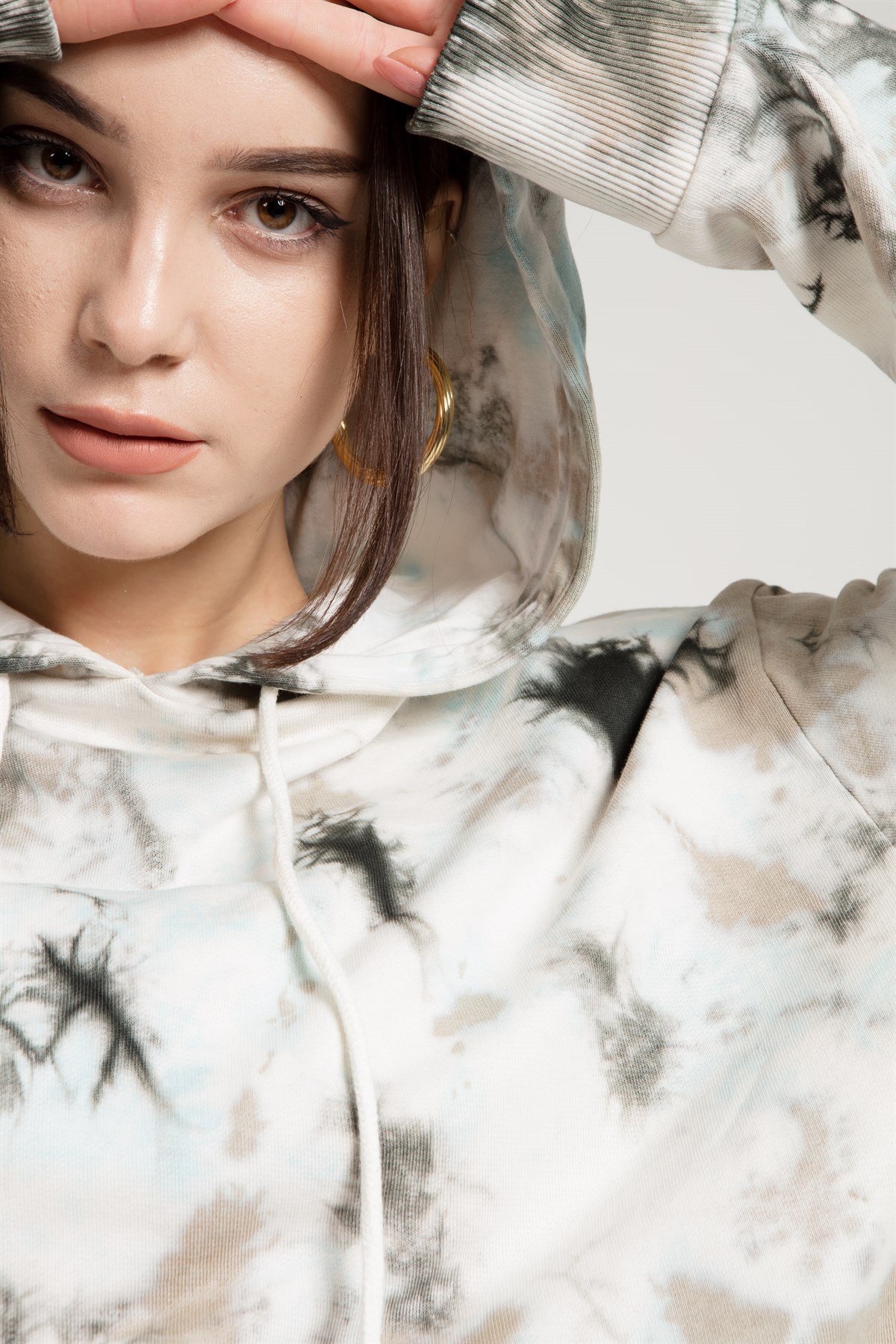 Batik Yıkamalı Gri Oversize Kapüşonlu Sweatshirt