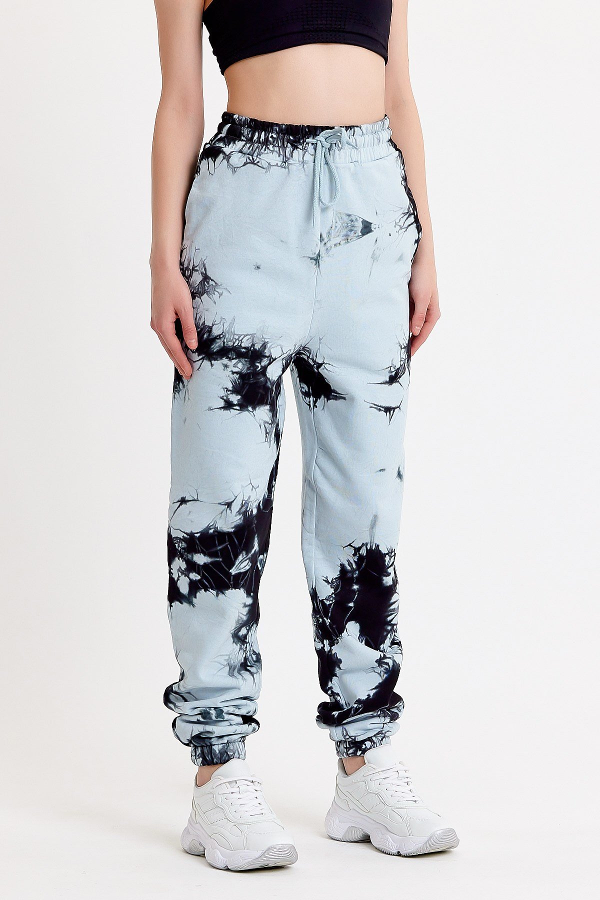 Batik Yıkamalı Mavi Kadın Eşofman Altı