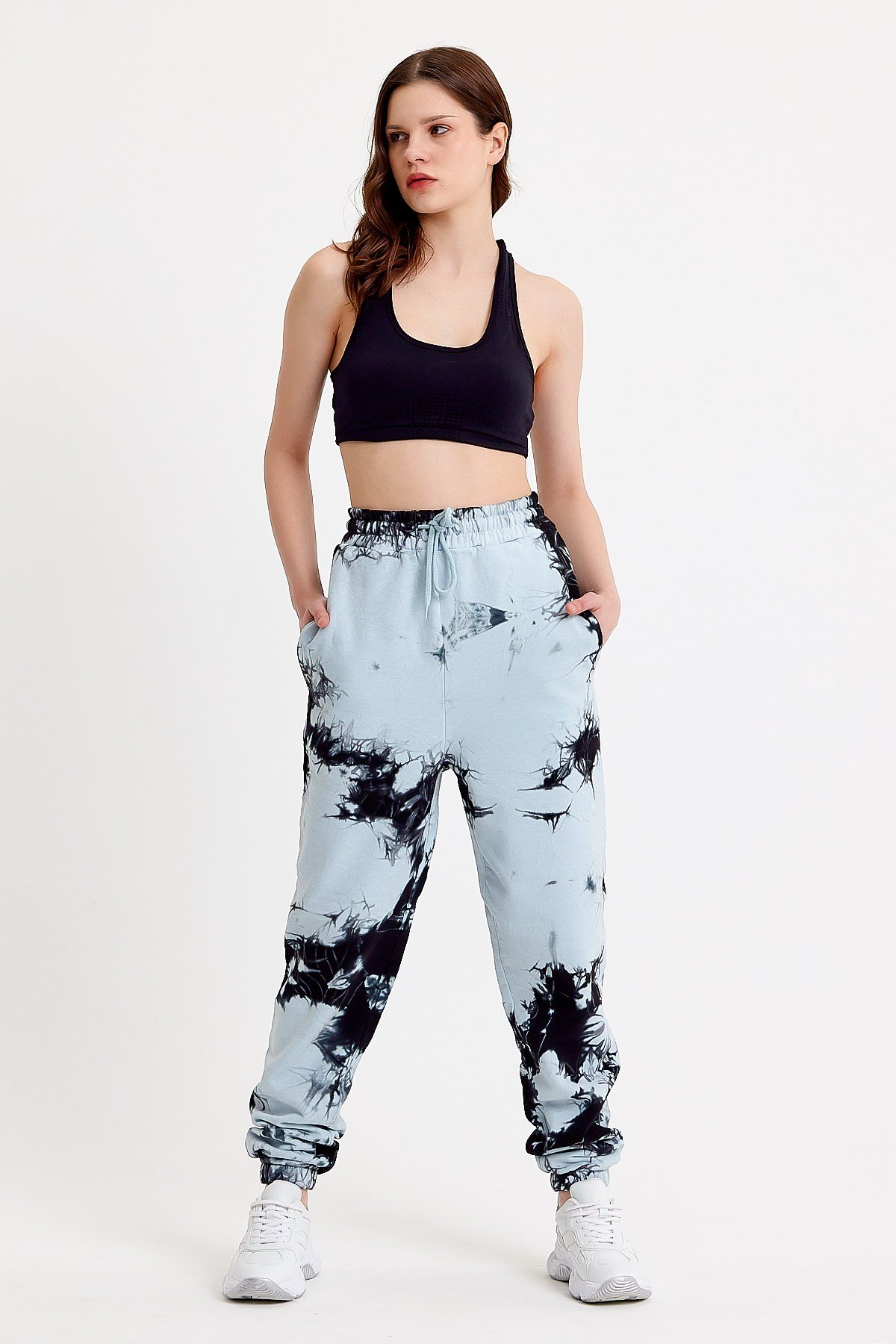 Batik Yıkamalı Mavi Kadın Eşofman Altı