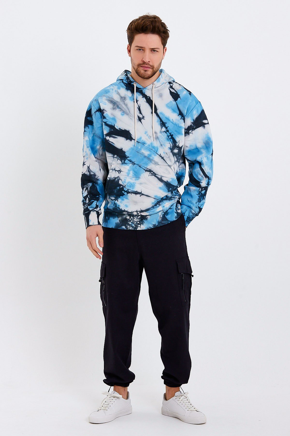Batik Yıkamalı Mavi Oversize Erkek Sweatshirt