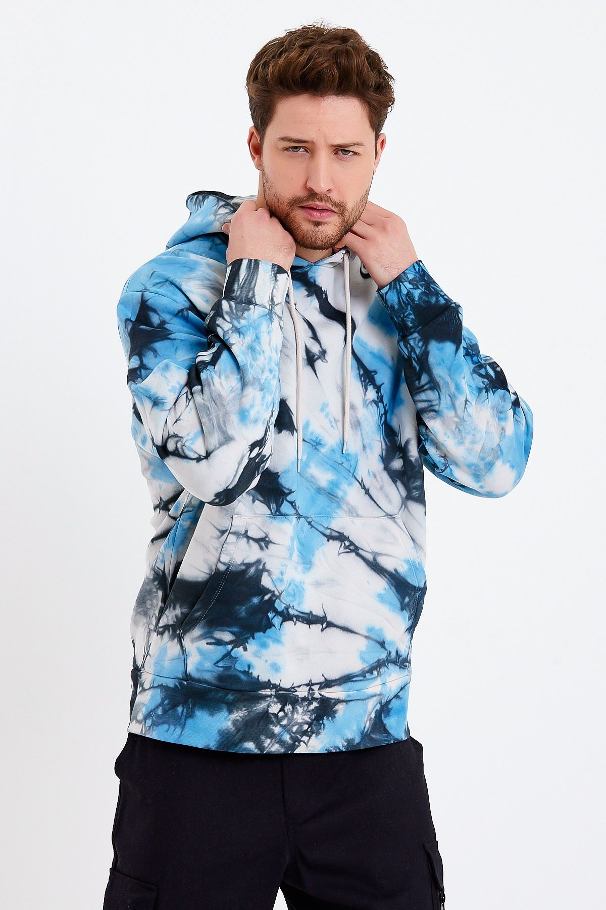 Batik Yıkamalı Mavi Oversize Erkek Sweatshirt