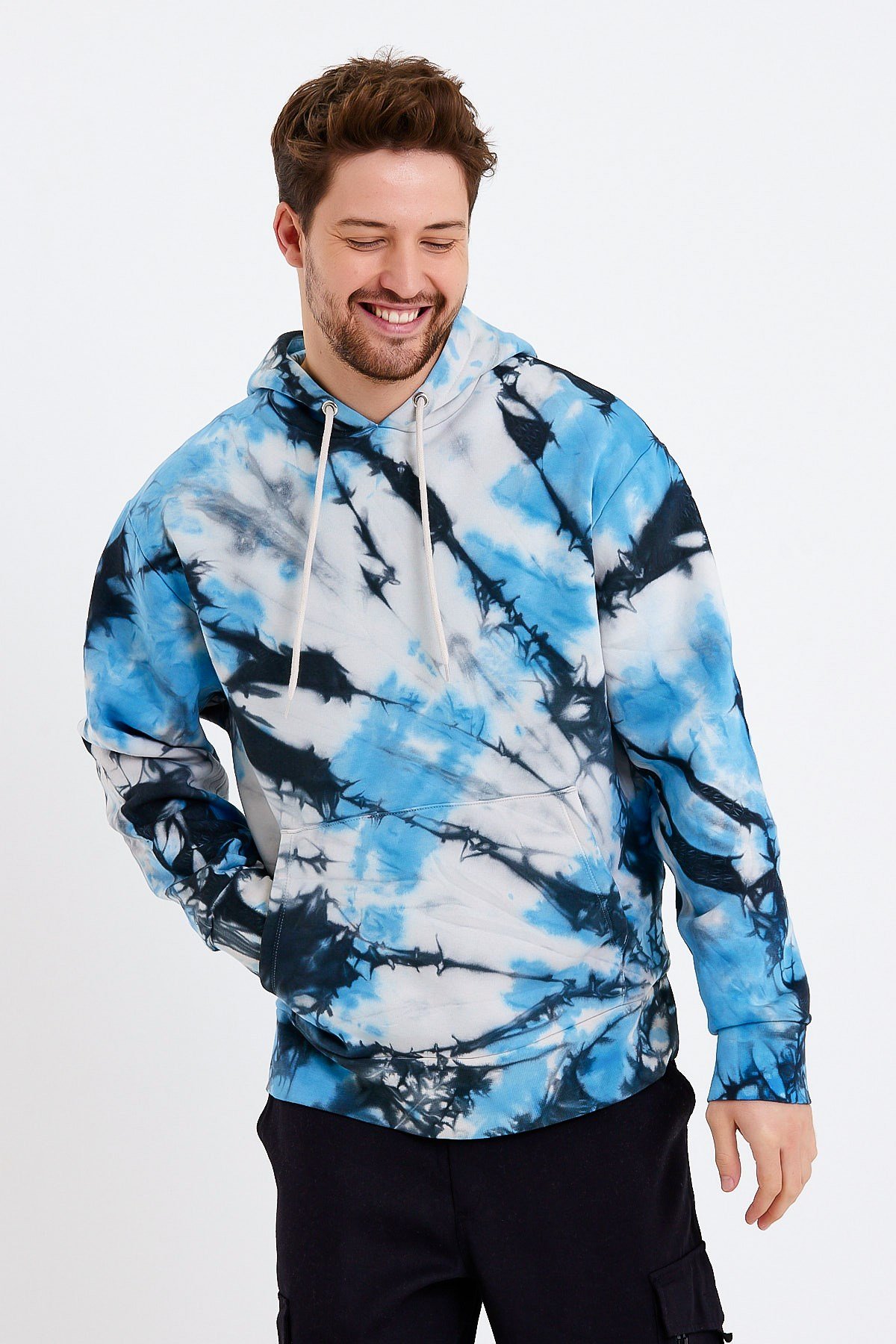 Batik Yıkamalı Mavi Oversize Erkek Sweatshirt