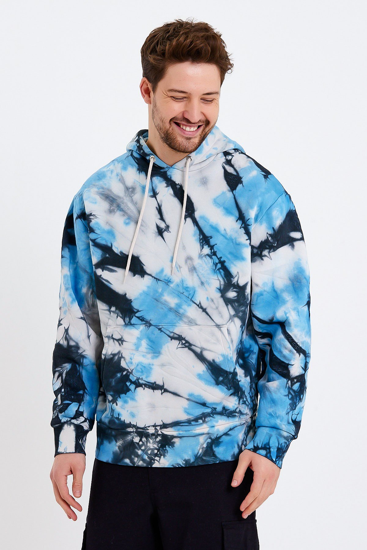 Batik Yıkamalı Mavi Oversize Erkek Sweatshirt