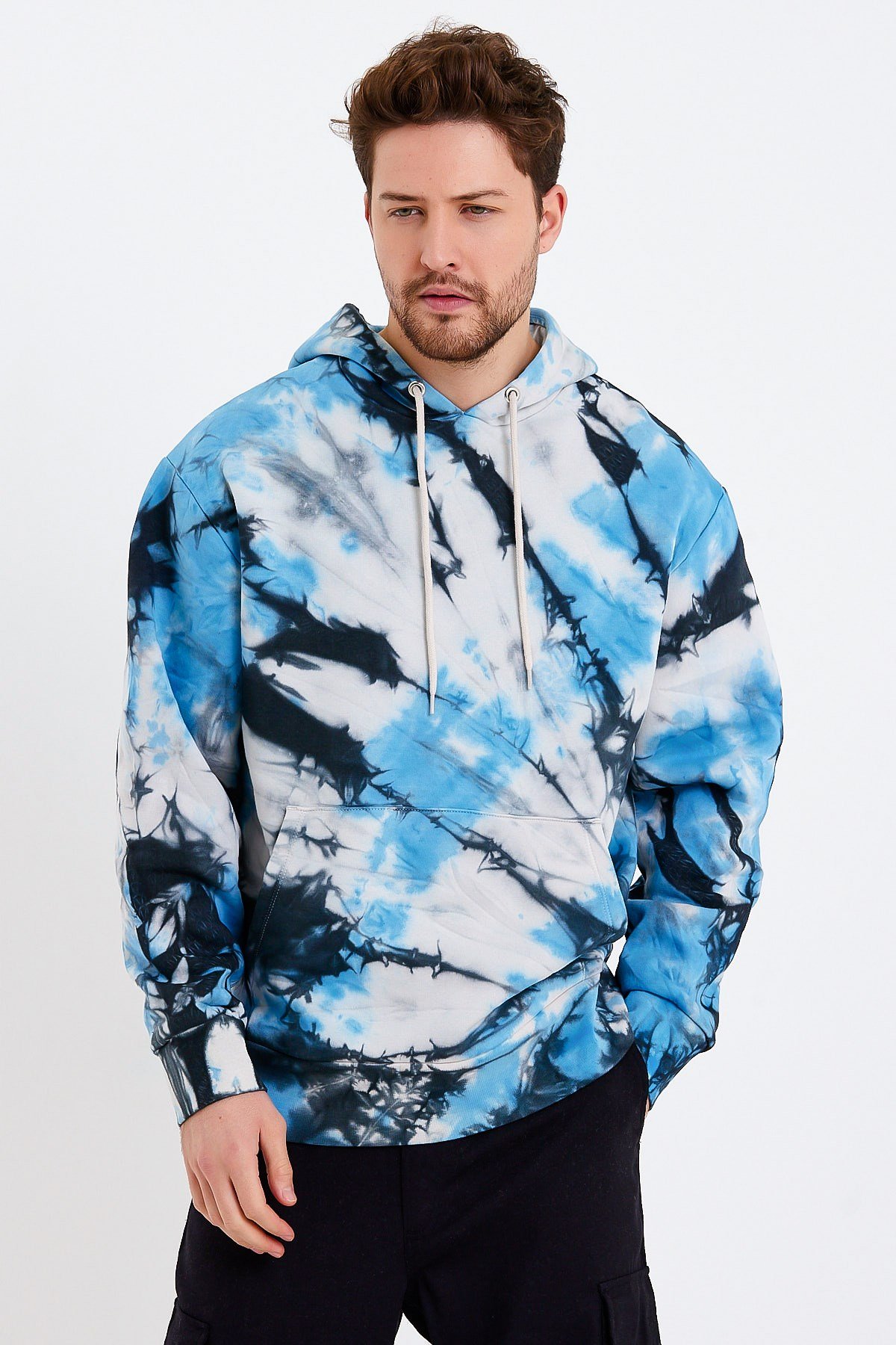 Batik Yıkamalı Mavi Oversize Erkek Sweatshirt