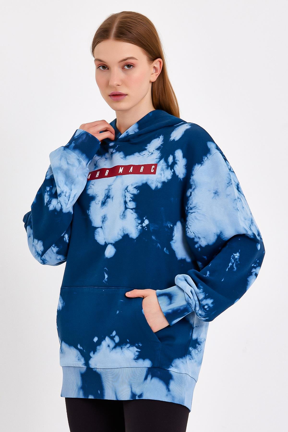 Batik Yıkamalı Mavi Oversize Sweatshirt