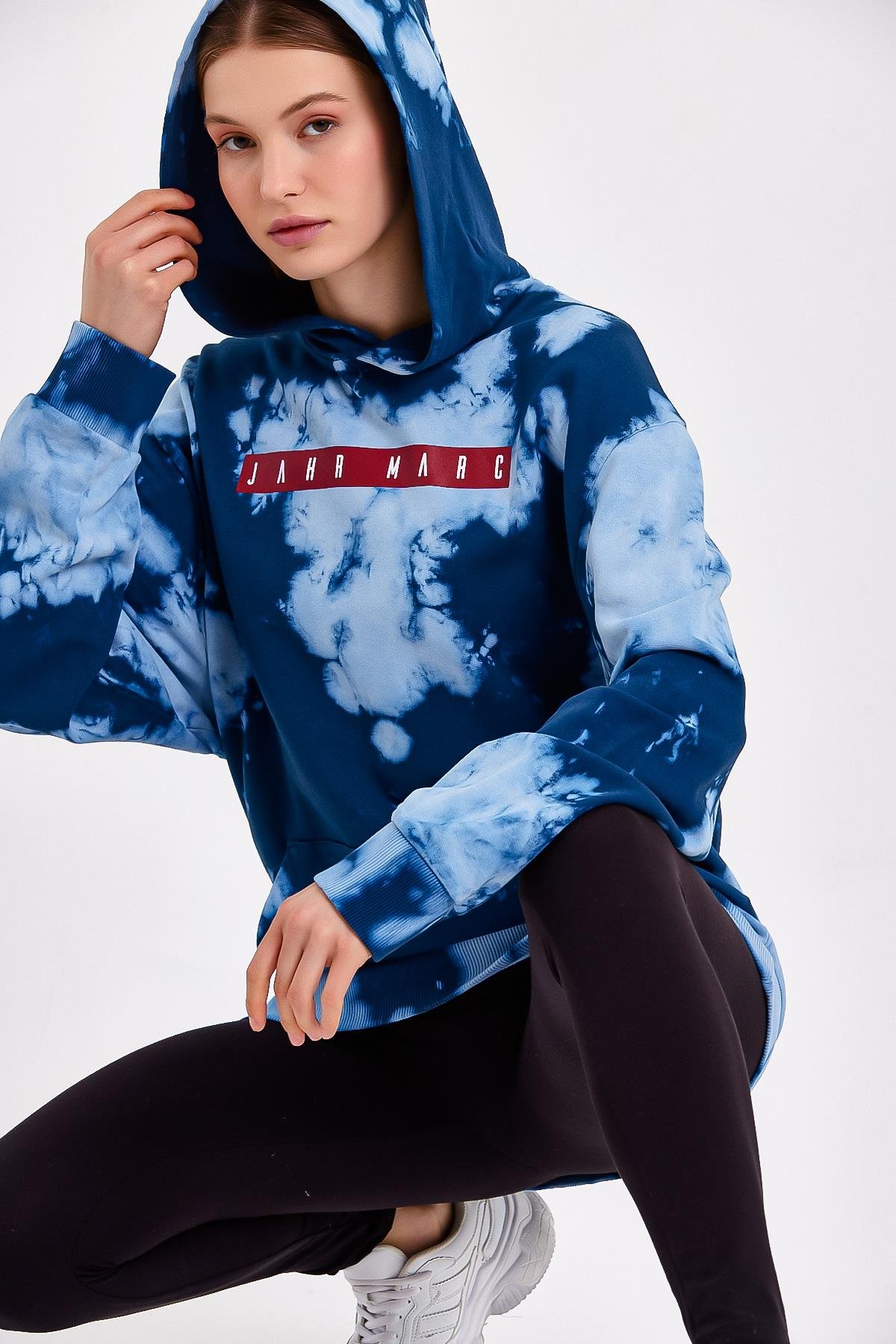 Batik Yıkamalı Mavi Oversize Sweatshirt