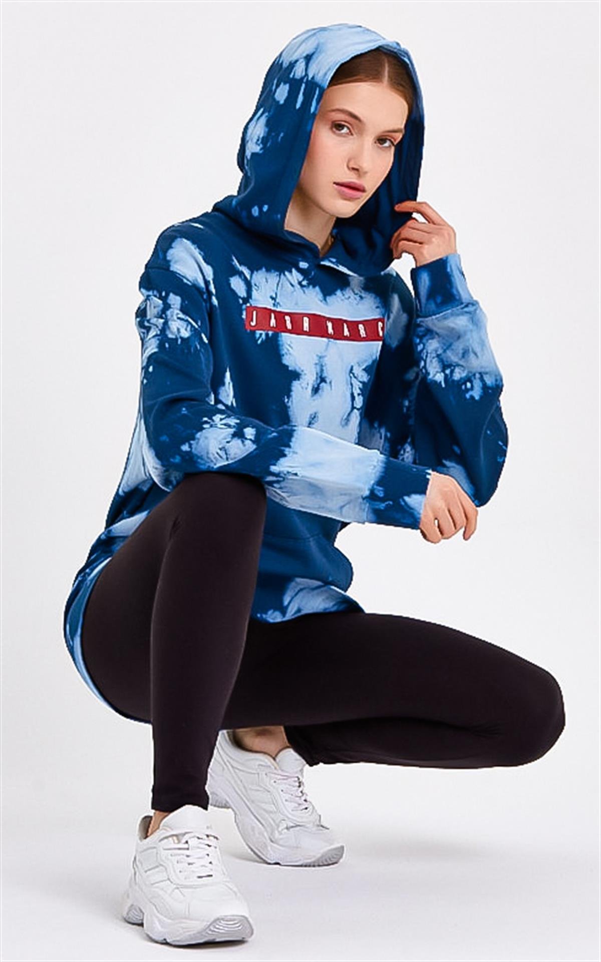 Batik Yıkamalı Mavi Oversize Sweatshirt