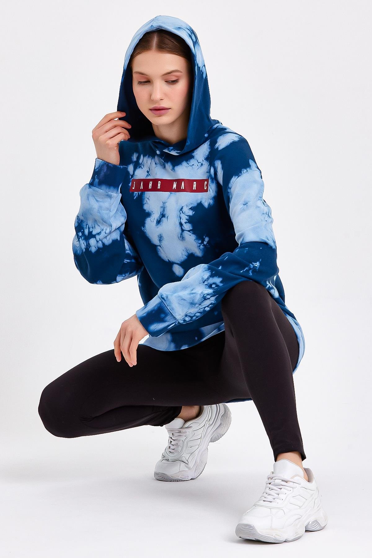 Batik Yıkamalı Mavi Oversize Sweatshirt