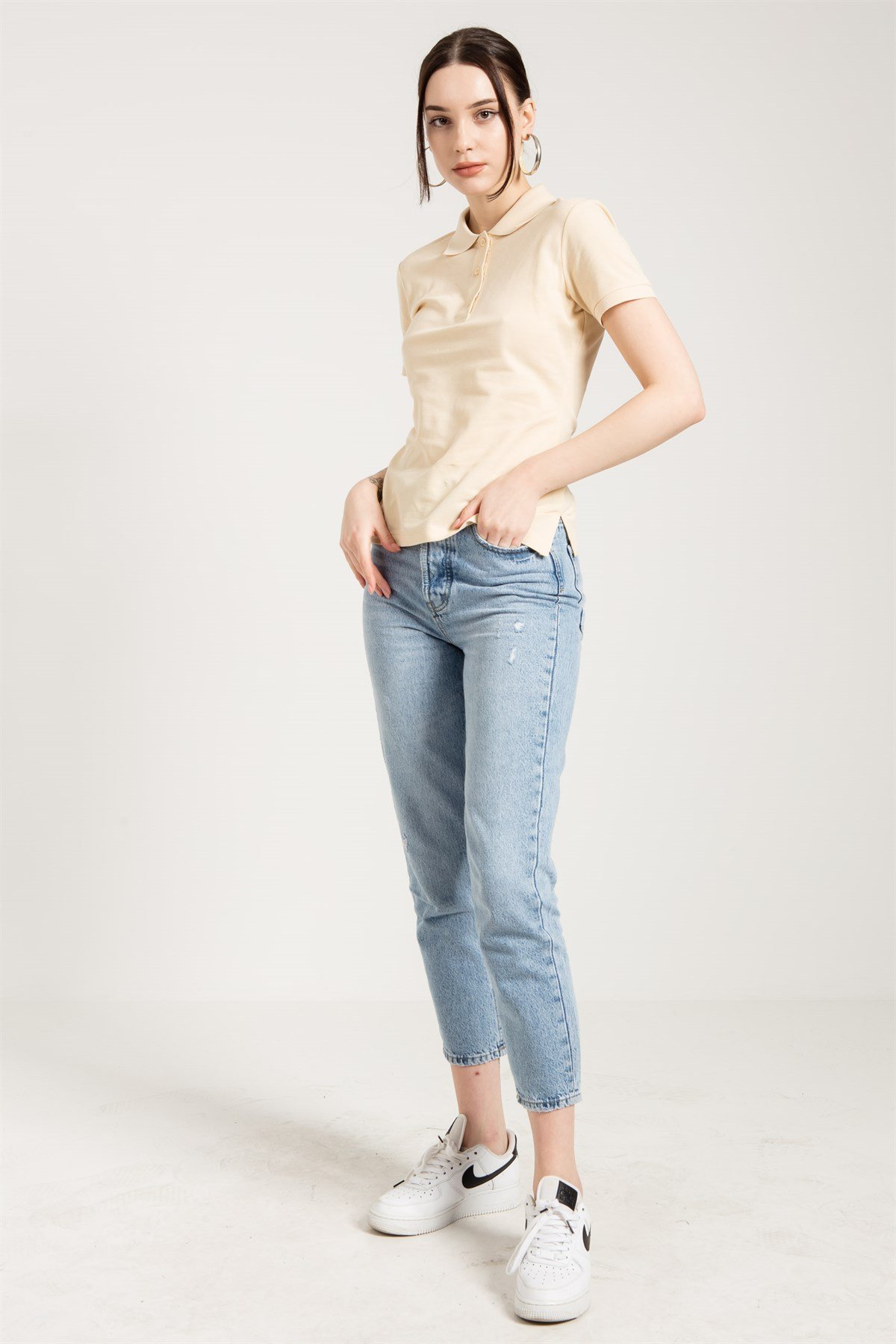 Slim Fit Classic Polo Collared T-shirt in Beige