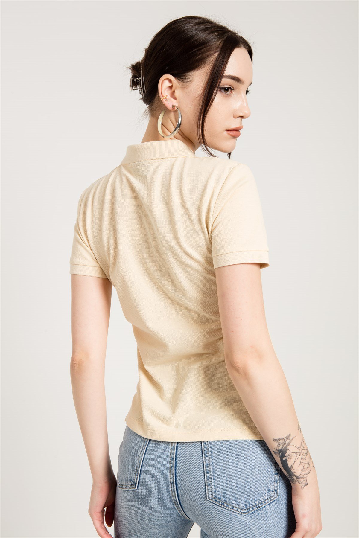 Slim Fit Classic Polo Collared T-shirt in Beige