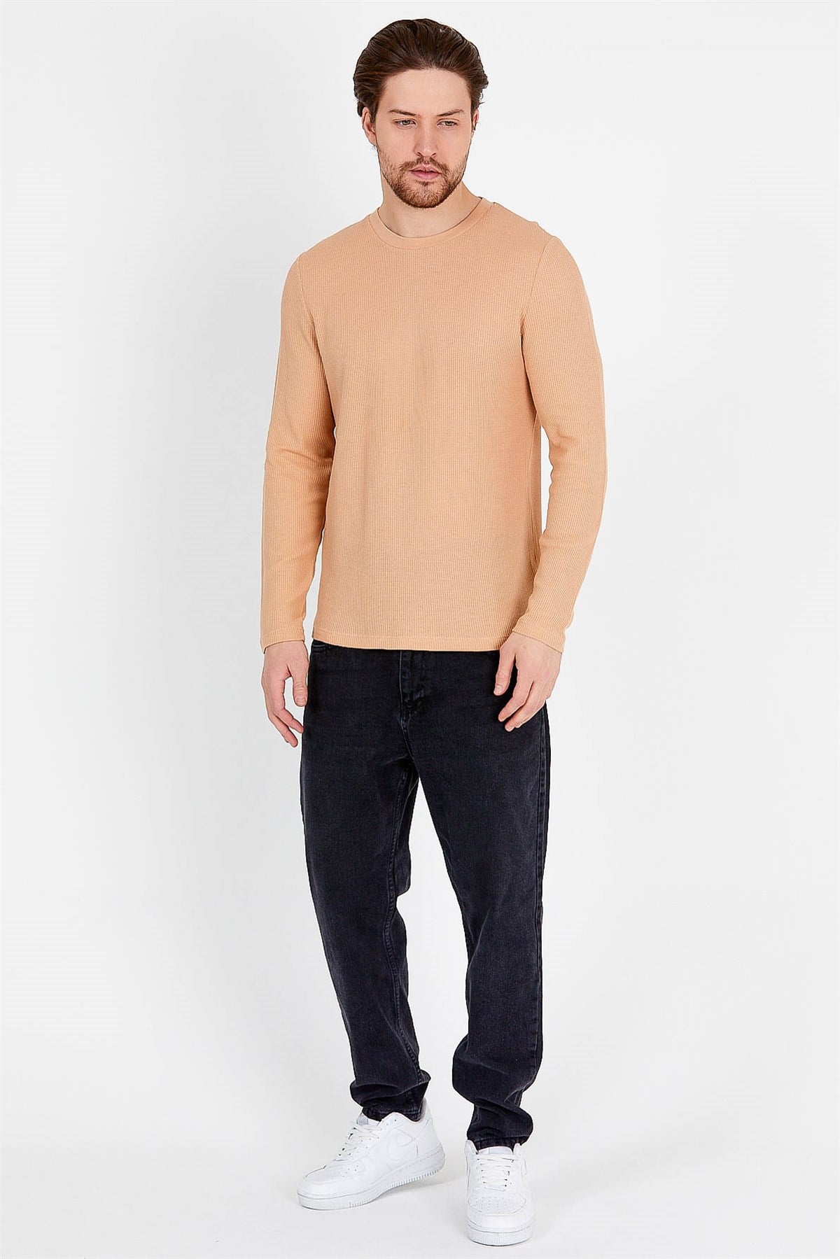 Slim Fit  T-shirt in Beige with Long Sleeves
