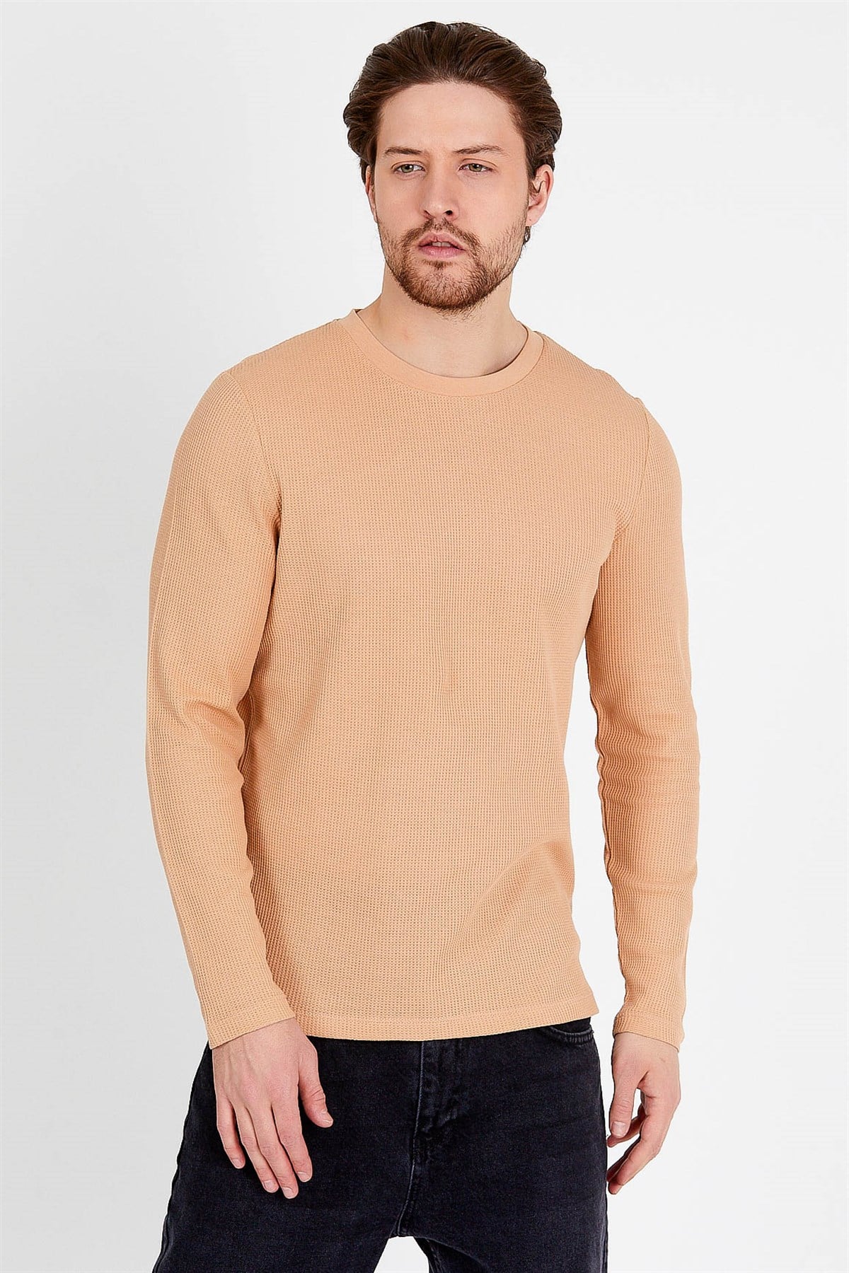 Slim Fit  T-shirt in Beige with Long Sleeves