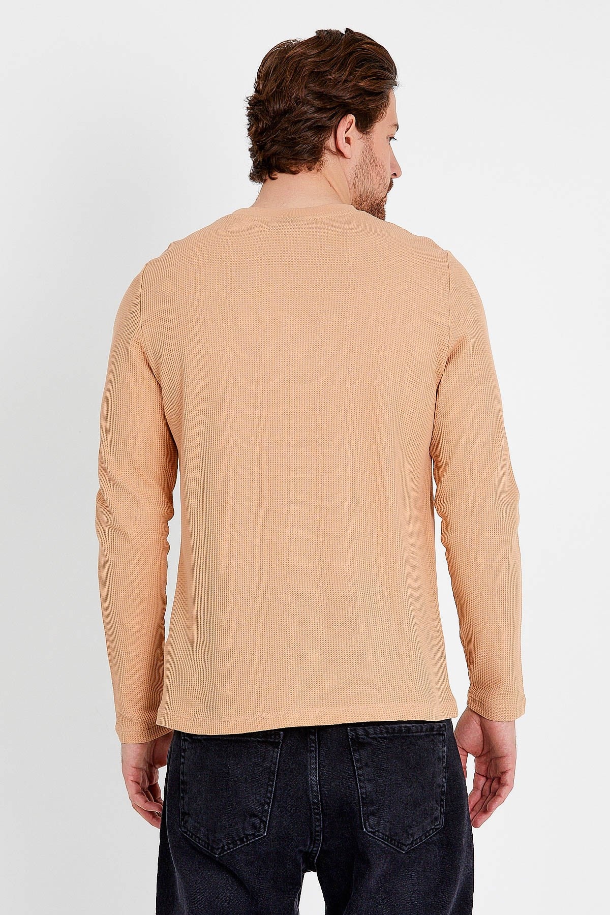 Slim Fit  T-shirt in Beige with Long Sleeves