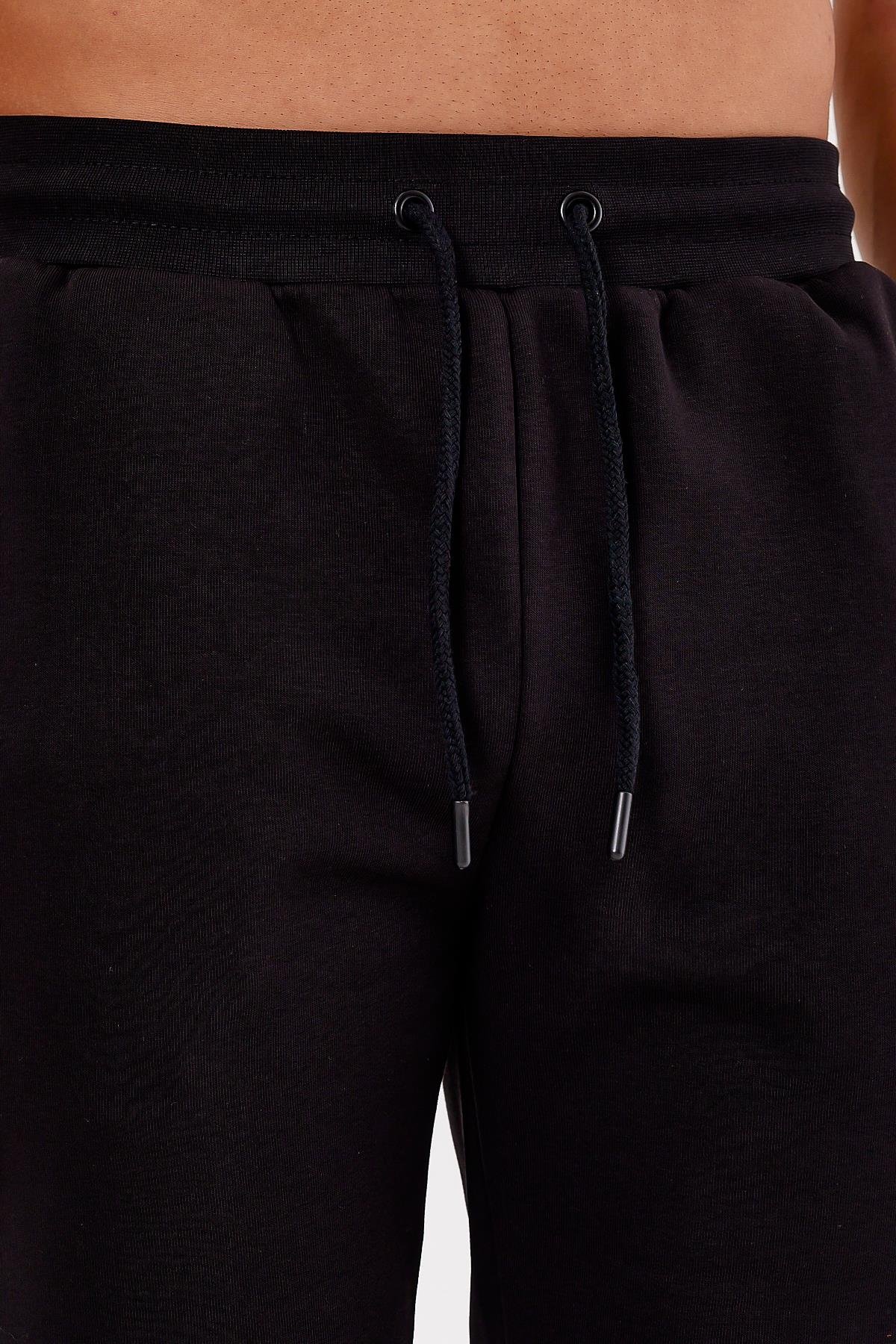 Beli Ayarlanabilir Kordonlu Siyah Erkek Eşofman Altı