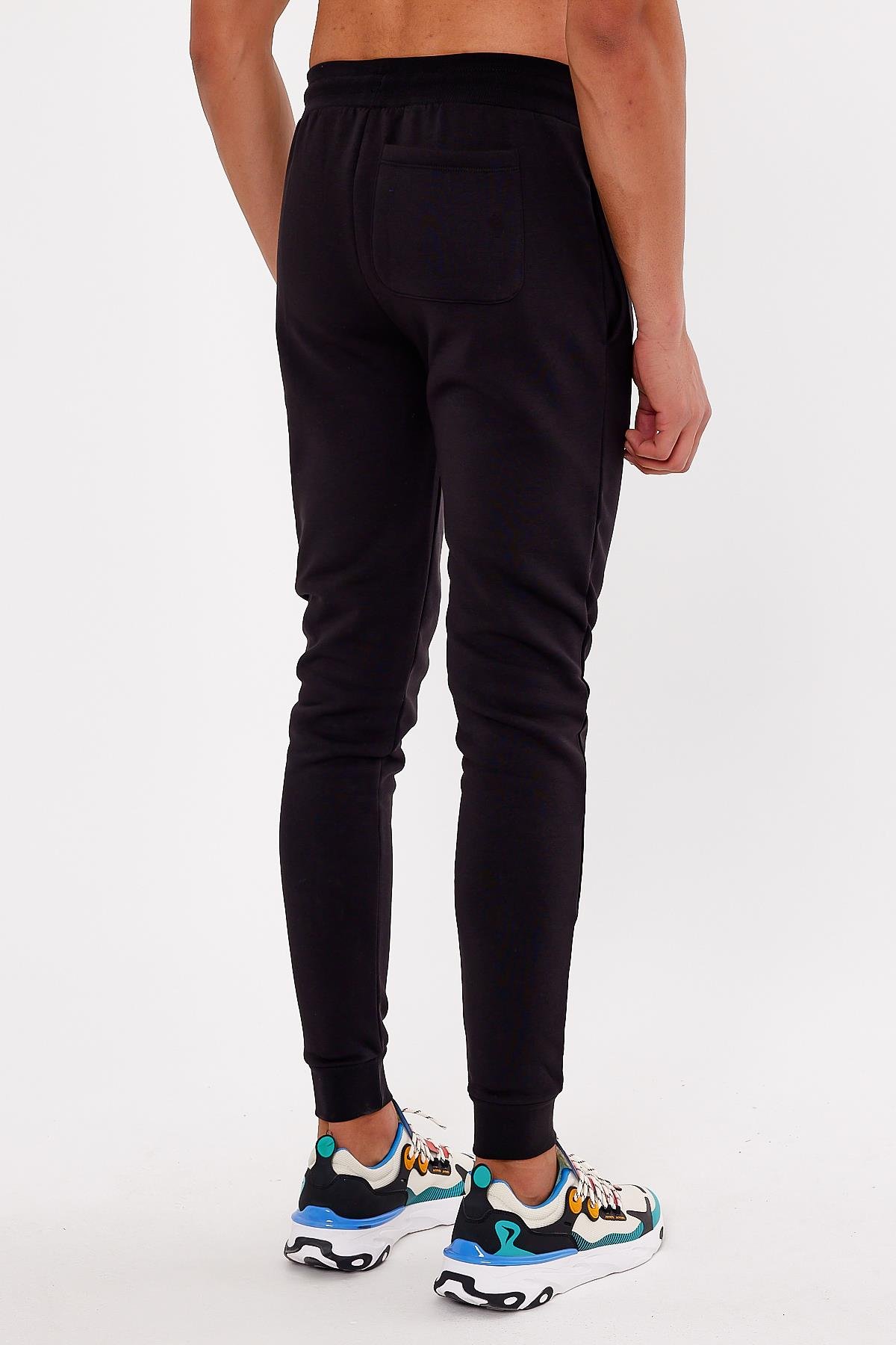 Beli Ayarlanabilir Kordonlu Siyah Erkek Eşofman Altı