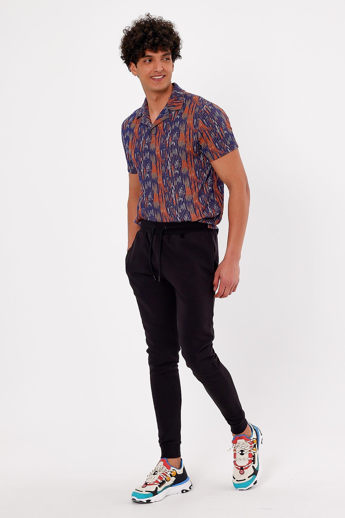 Beli Ayarlanabilir Kordonlu Siyah Erkek Eşofman Altı