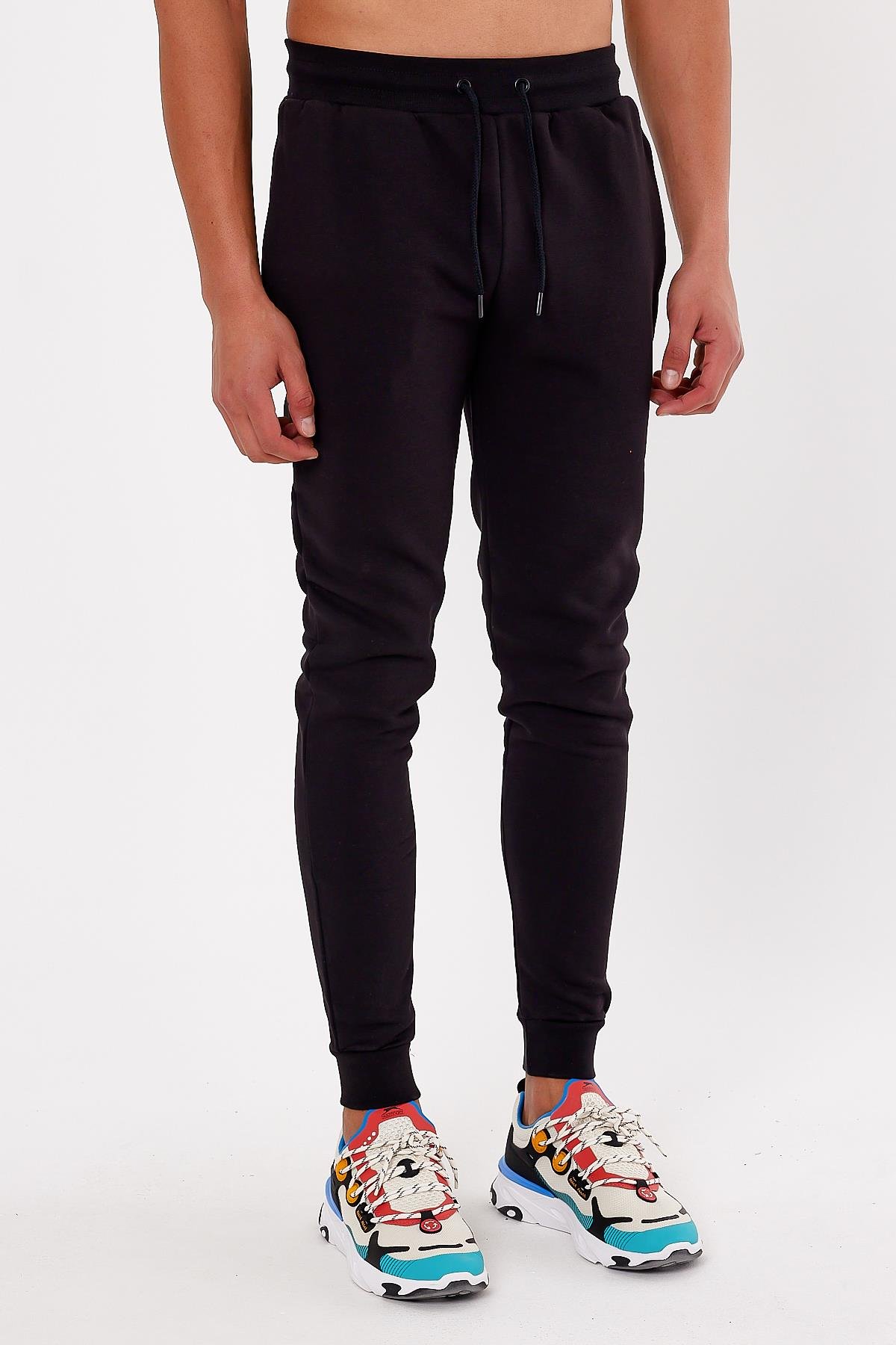 Beli Ayarlanabilir Kordonlu Siyah Erkek Eşofman Altı