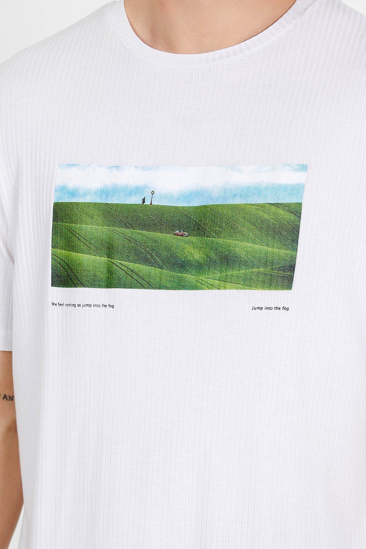 Beyaz Baskılı Basic Erkek T-shirt