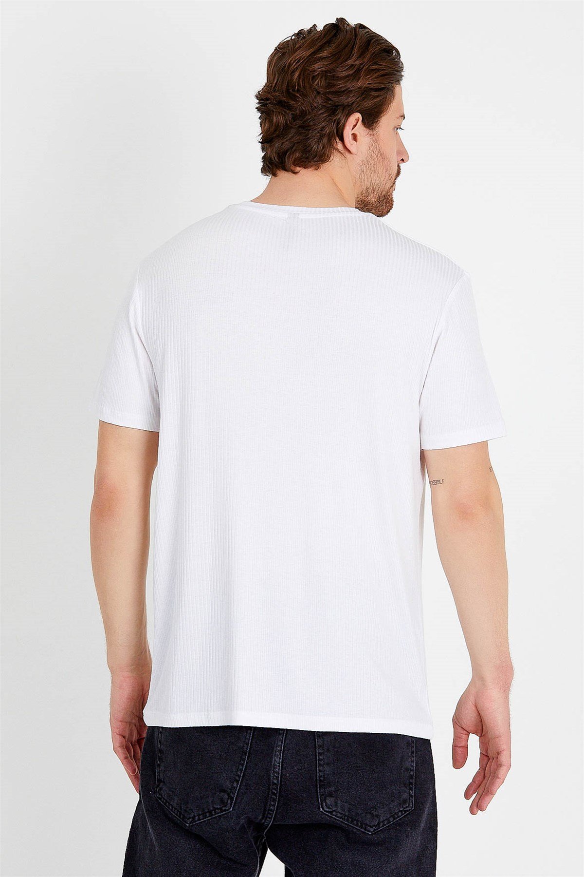 Beyaz Baskılı Basic Erkek T-shirt