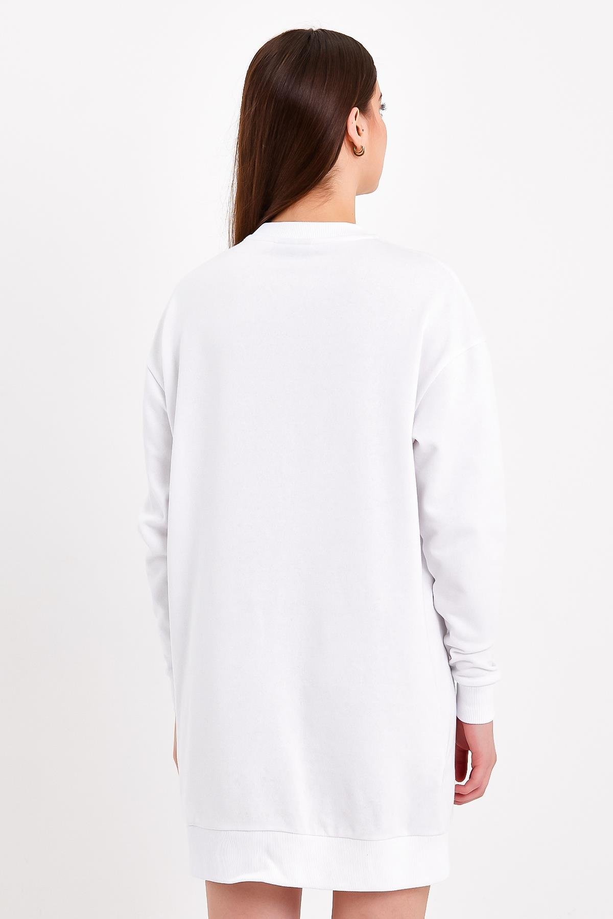 Beyaz Baskılı Mini Kadın Elbise