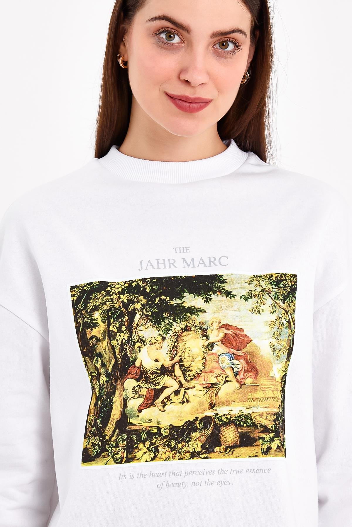 Beyaz Baskılı Mini Kadın Elbise