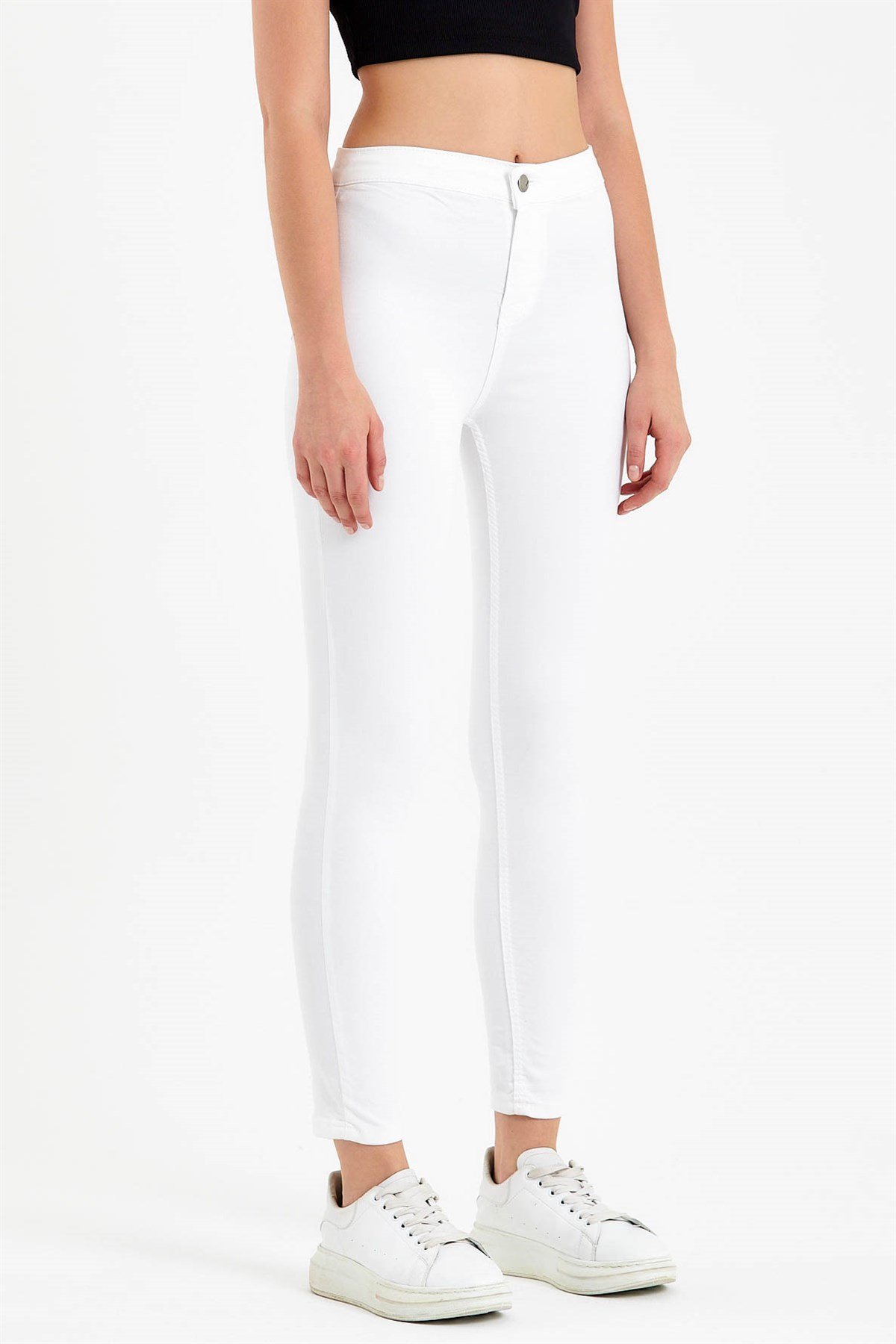Beyaz Yüksek Bel Skinny Jean Pantolon