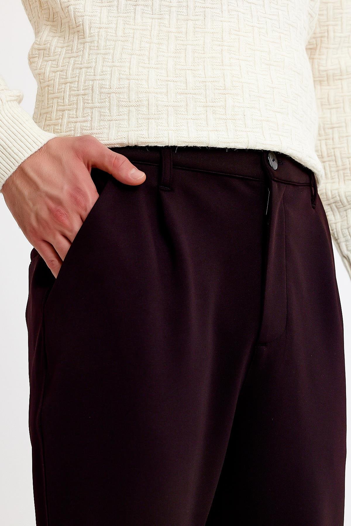 Bordo Yansımalı Rahat Kesim Erkek Pantolon