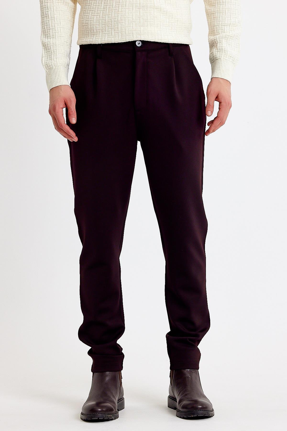 Bordo Yansımalı Rahat Kesim Erkek Pantolon