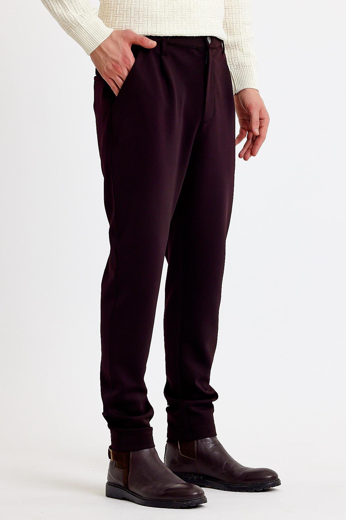 Bordo Yansımalı Rahat Kesim Erkek Pantolon