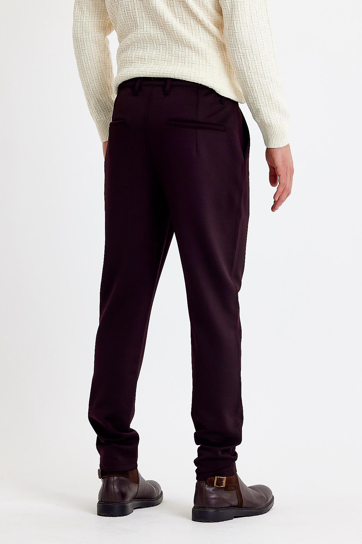 Bordo Yansımalı Rahat Kesim Erkek Pantolon