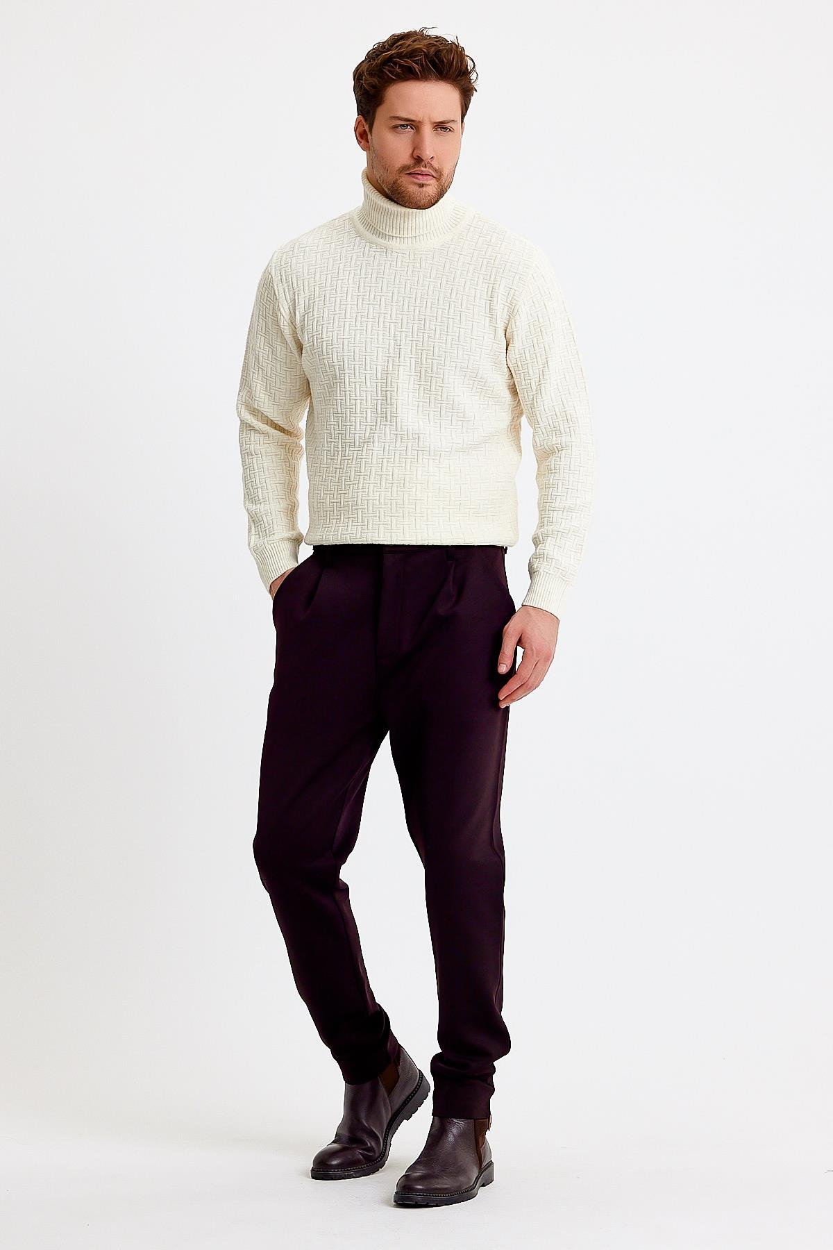 Bordo Yansımalı Rahat Kesim Erkek Pantolon