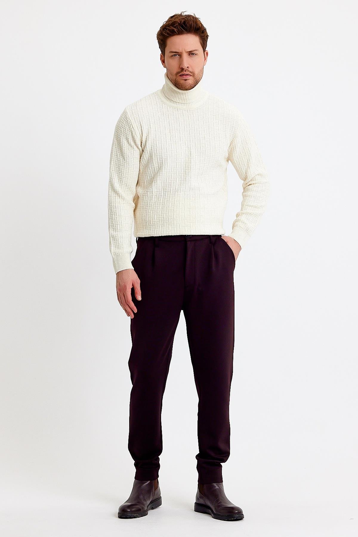 Bordo Yansımalı Rahat Kesim Erkek Pantolon