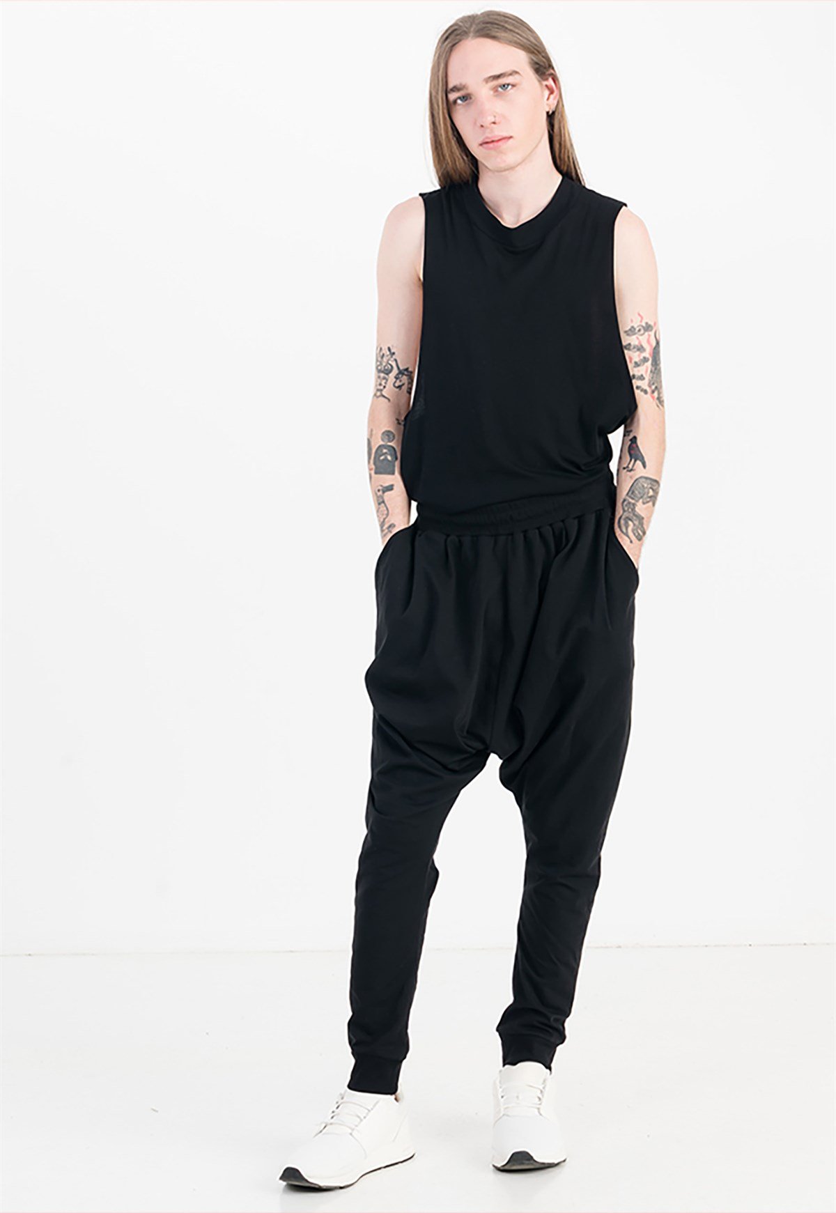 Oversized Extreme Drop Crotch Joggers in Black
