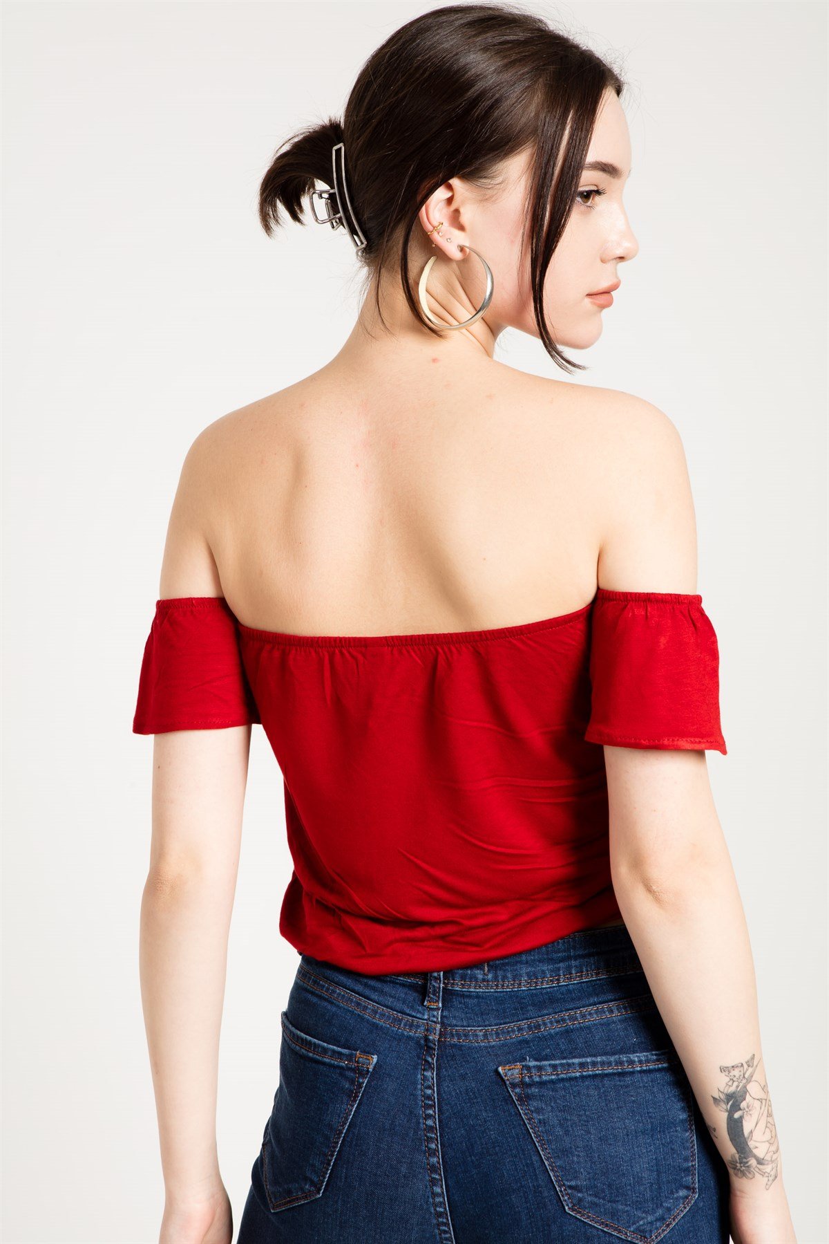 Off Shoulder Crop Top in Red