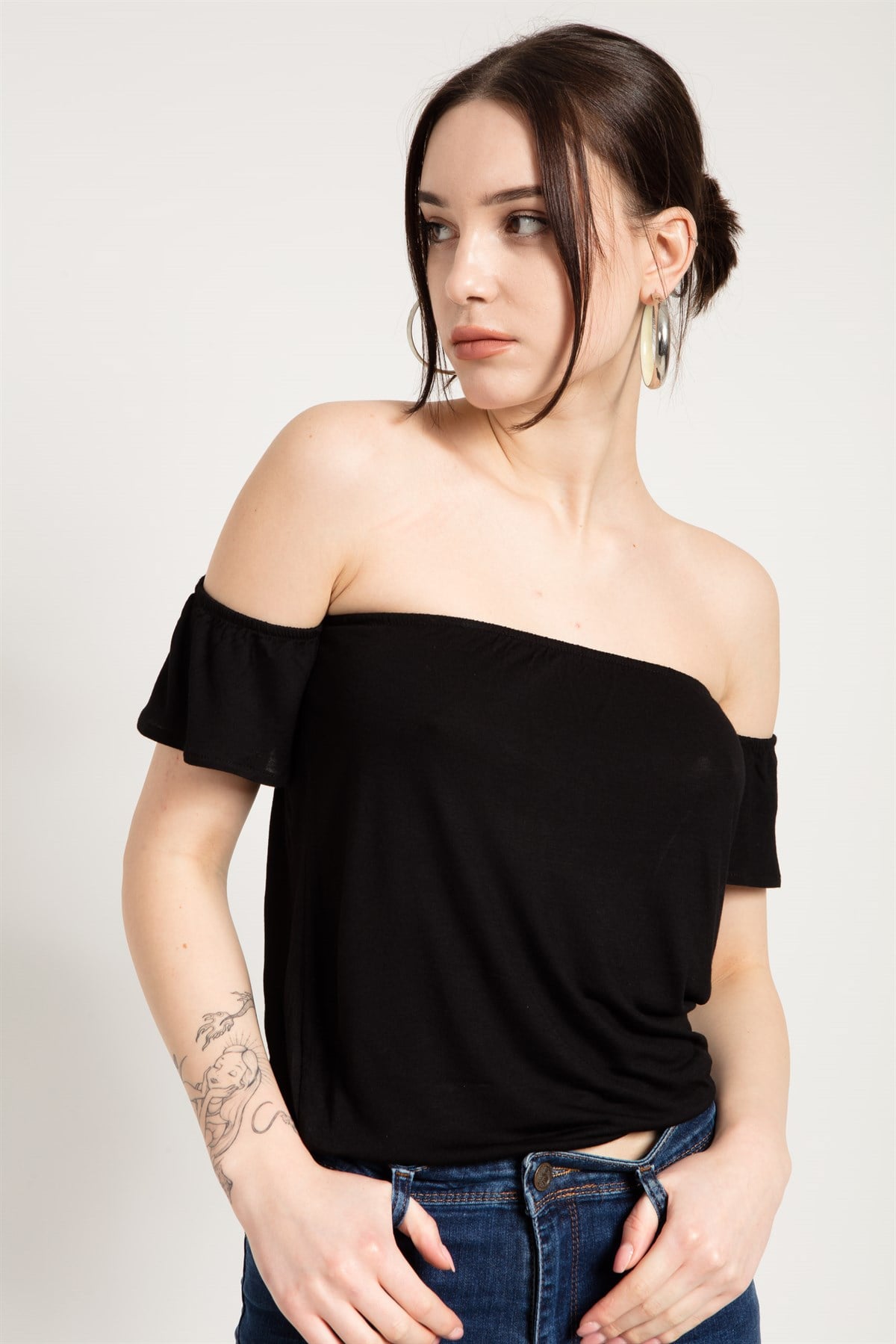 Crop Fit Siyah Straplez Bluz
